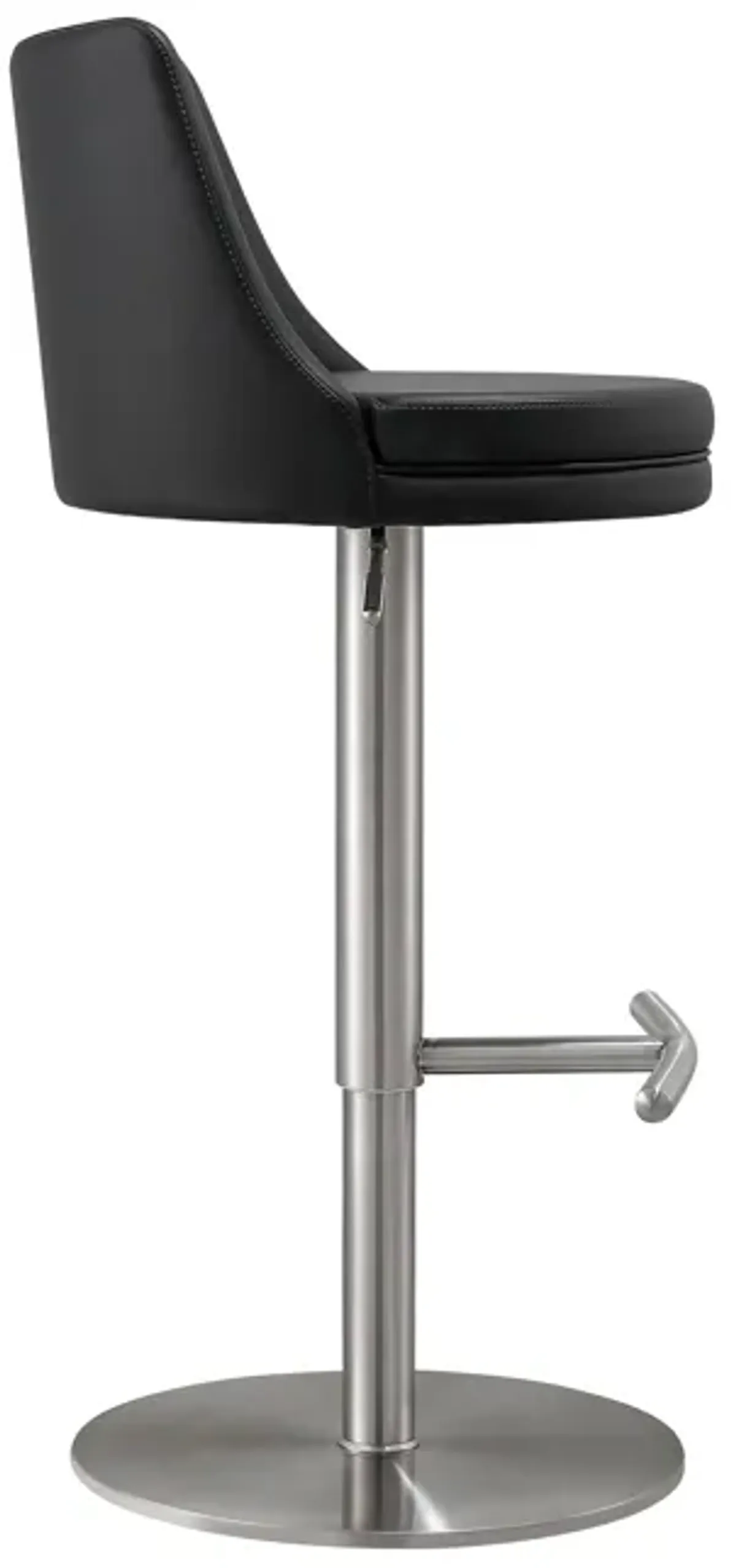 Reagan Black Performance Vegan Leather and Silver Adjustable Stool