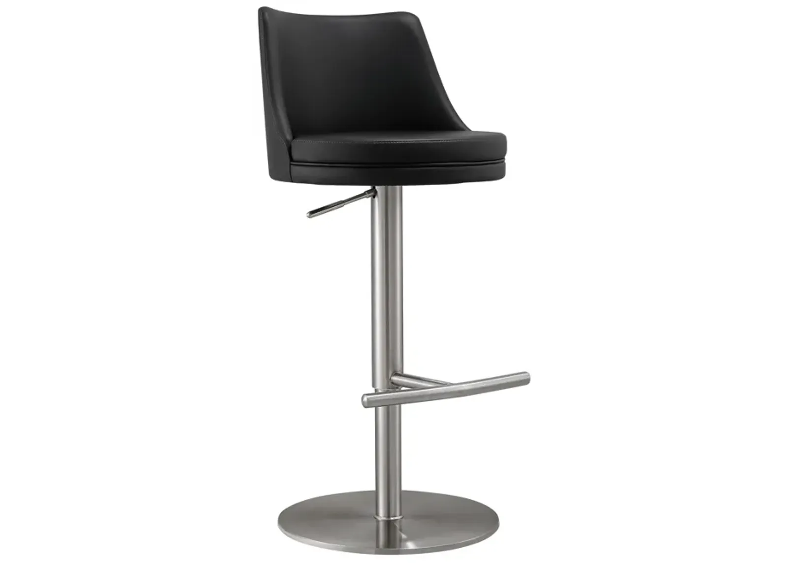 Reagan Black Performance Vegan Leather and Silver Adjustable Stool