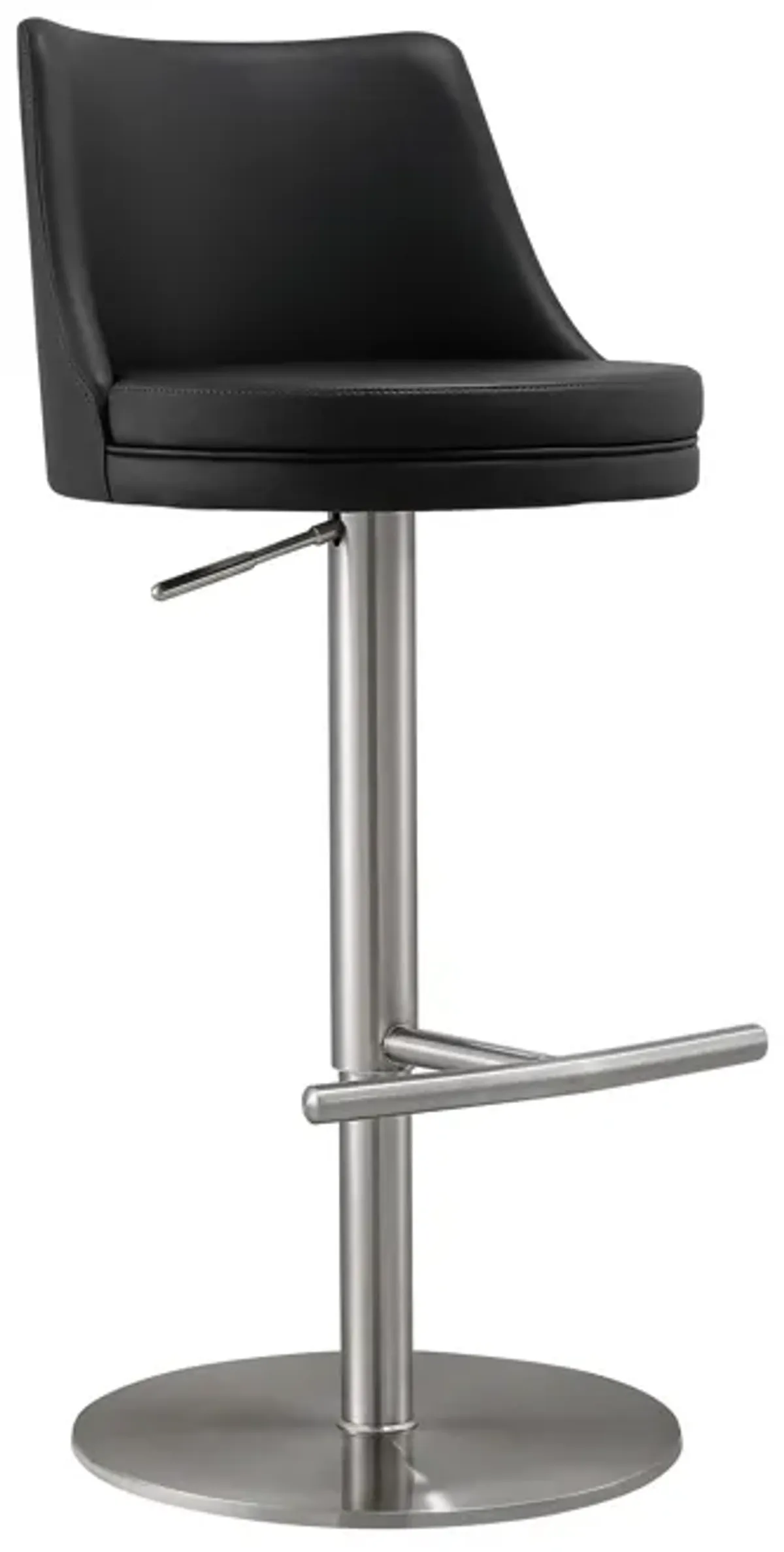 Reagan Black Performance Vegan Leather and Silver Adjustable Stool