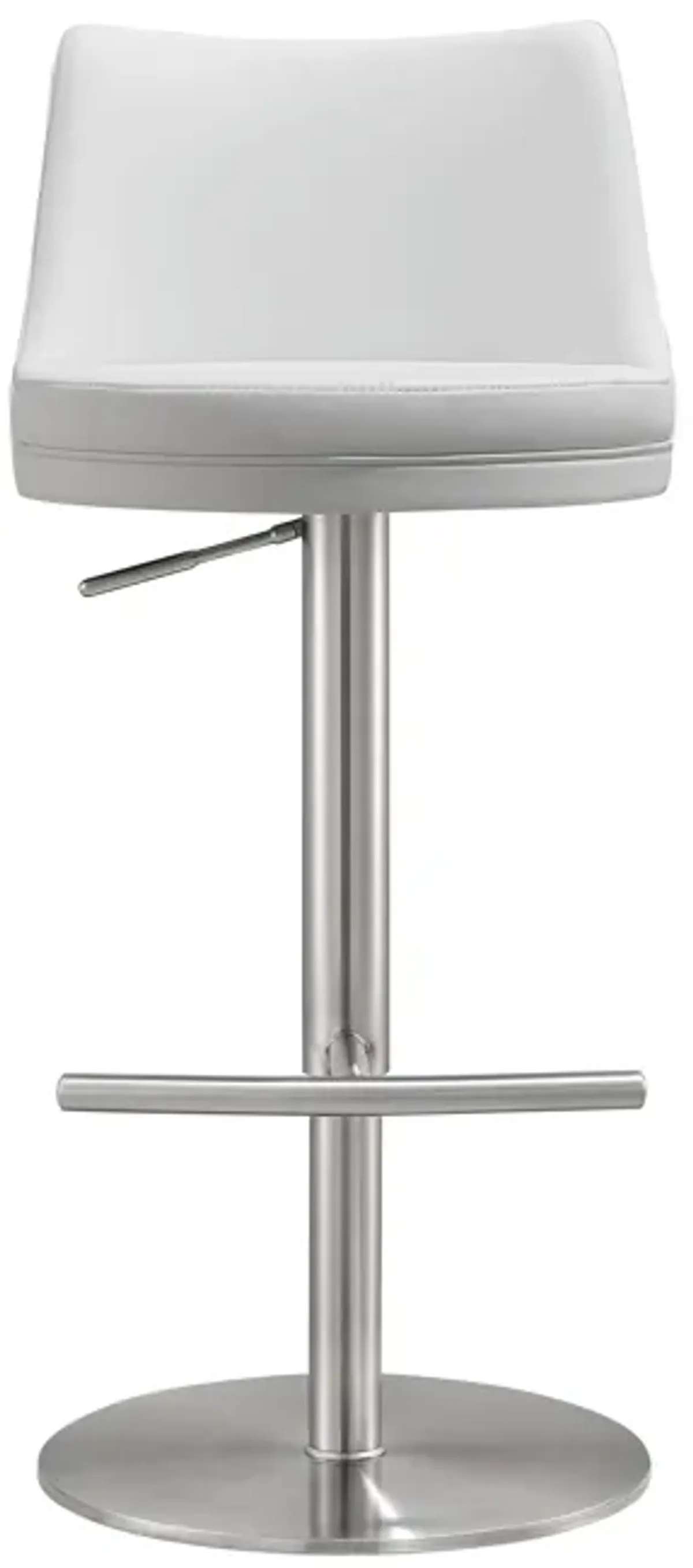 Reagan White Performance Vegan Leather and Silver Adjustable Stool