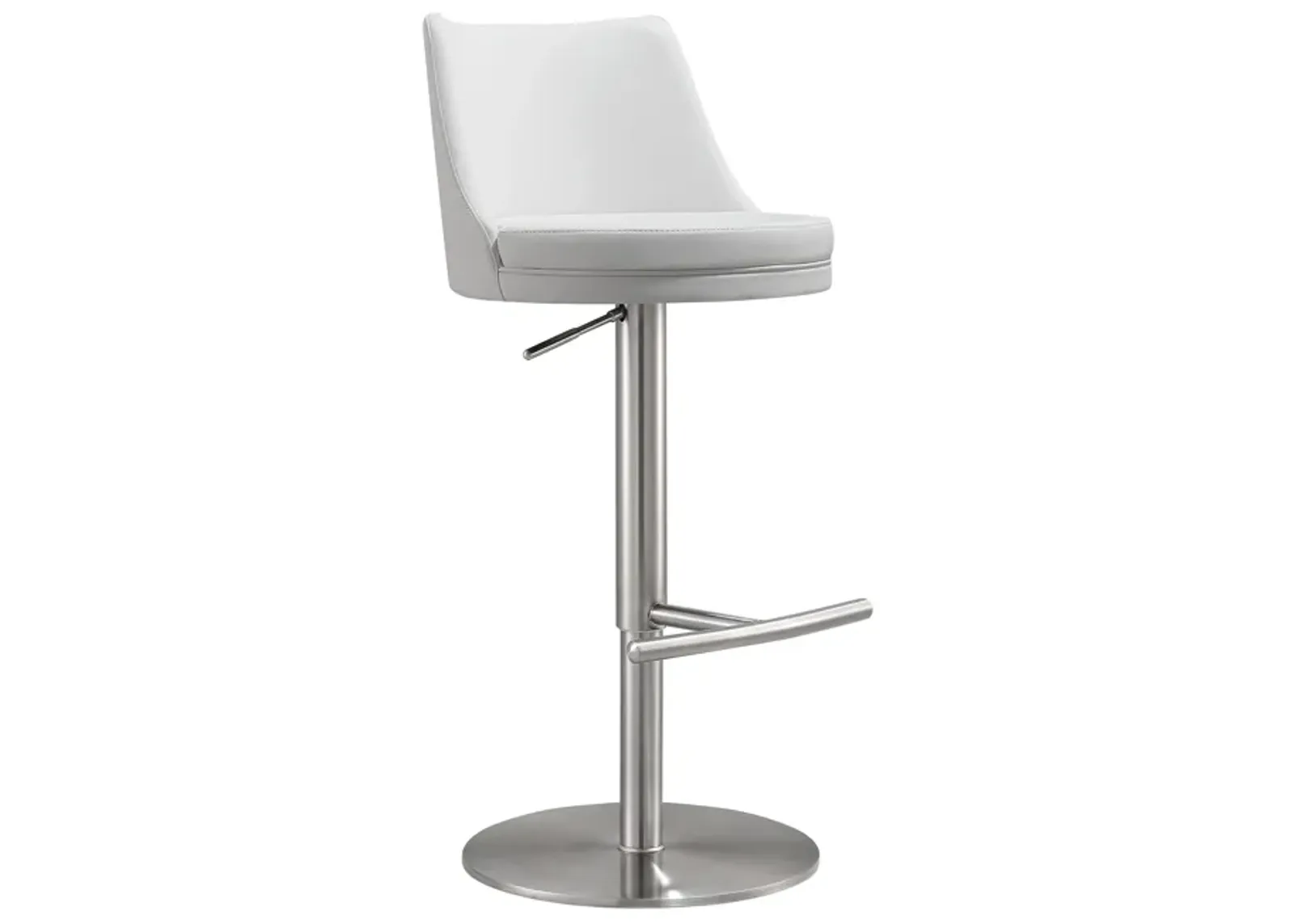 Reagan White Performance Vegan Leather and Silver Adjustable Stool