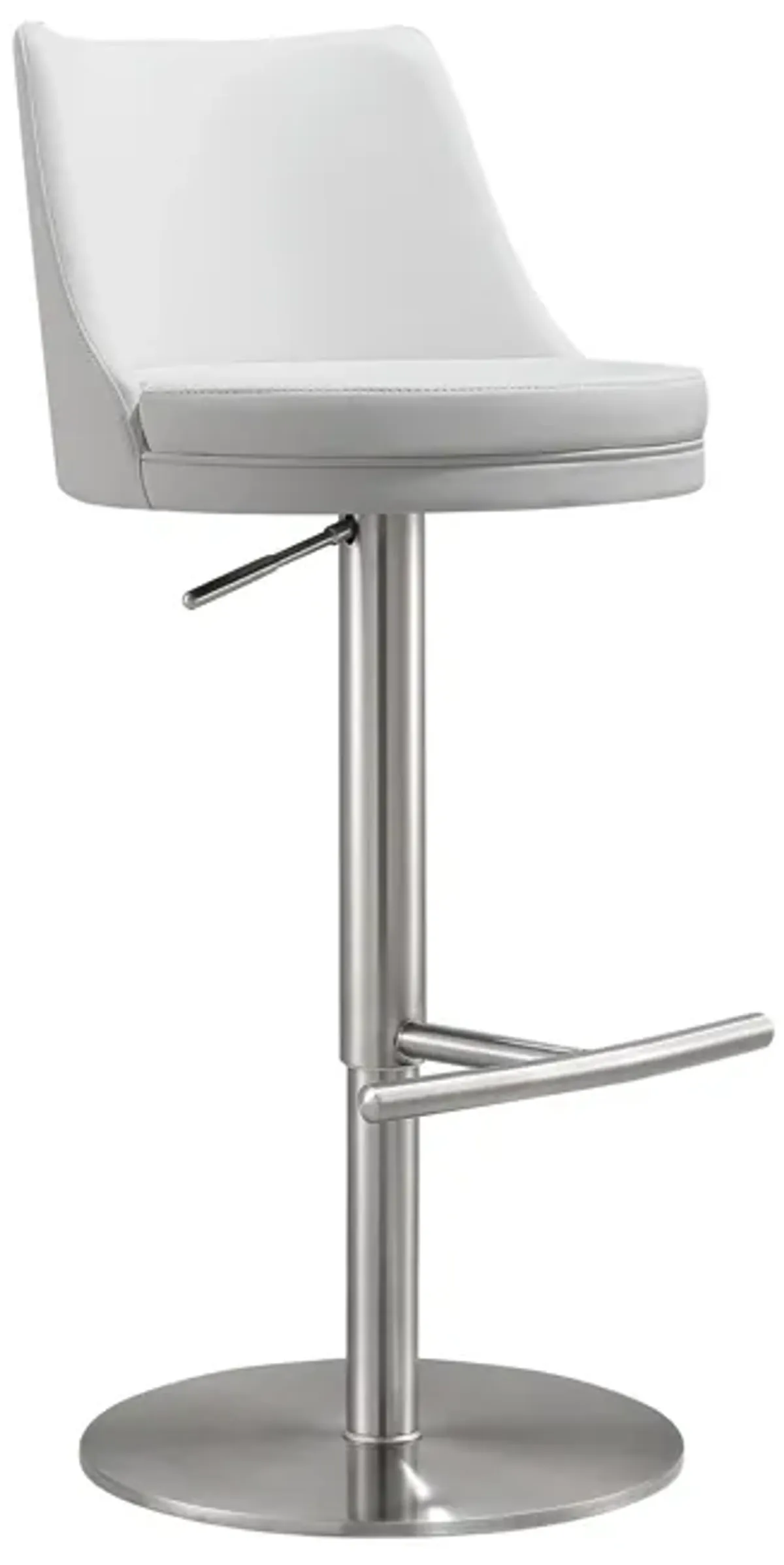 Reagan White Performance Vegan Leather and Silver Adjustable Stool