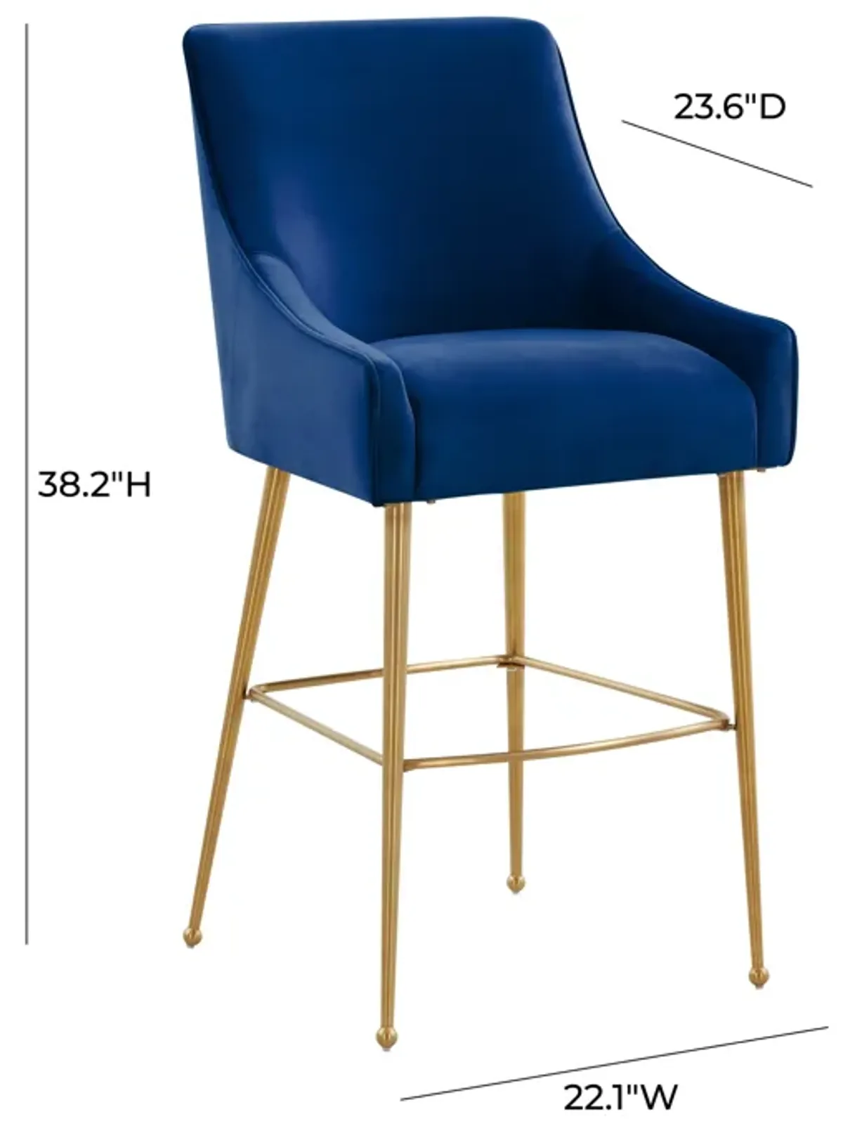 Beatrix Navy Velvet Counter Stool - Gold Legs