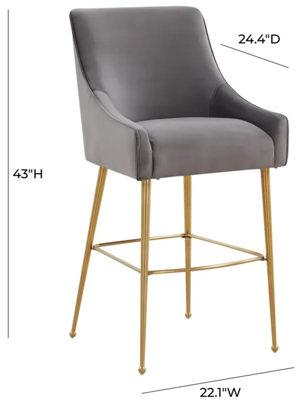 Beatrix Dark Grey Velvet Bar Stool - Gold Legs