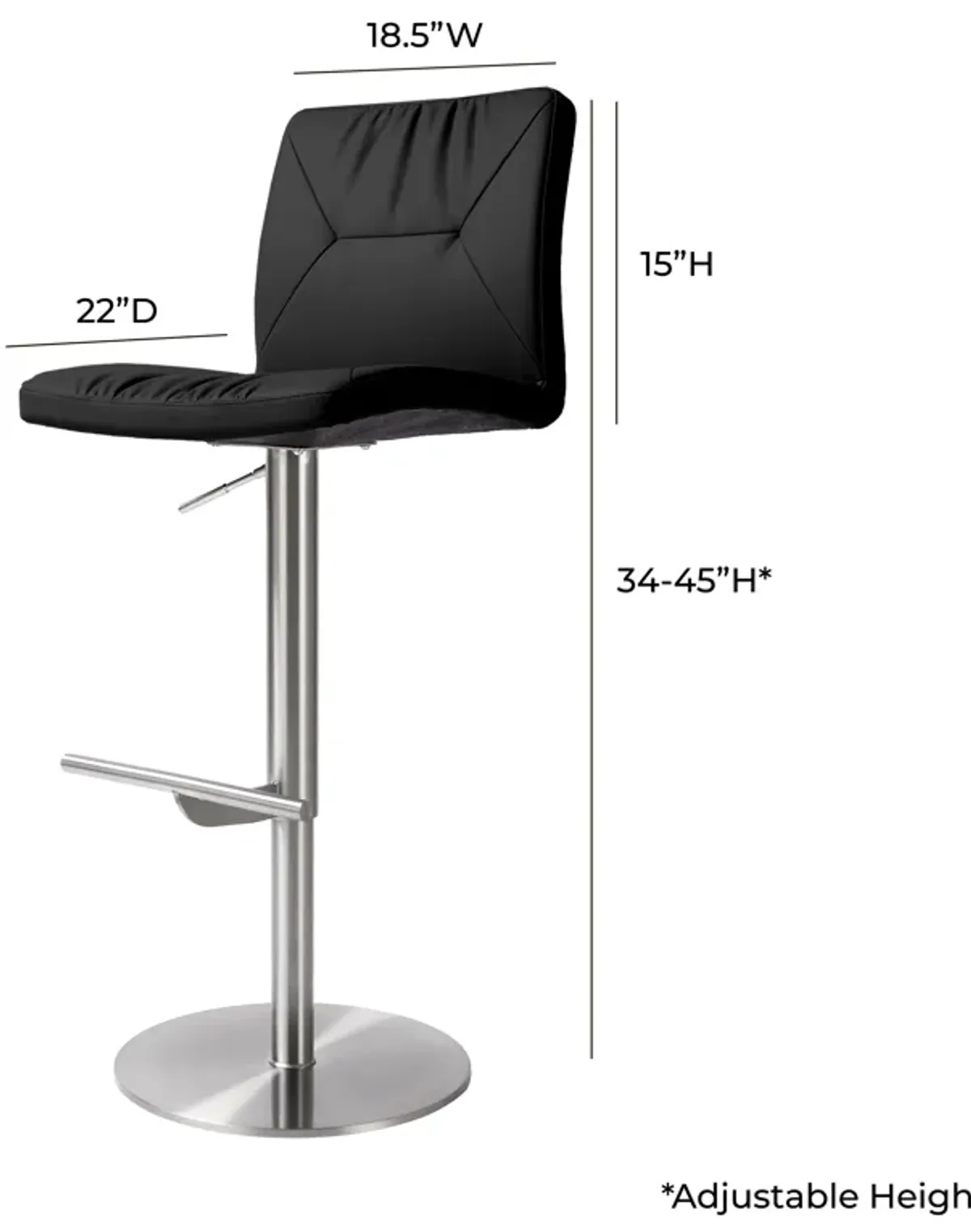 Paddy Black Performance Vegan Leather on Silver Adjustable Stool