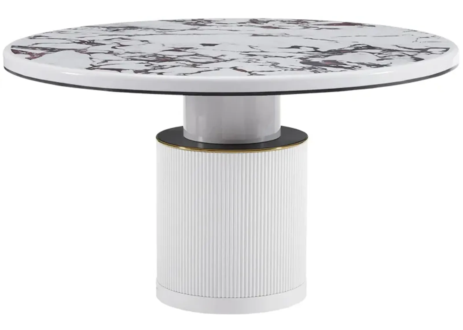 Vanessa White Marble Lacquer 53" Round Dining Table