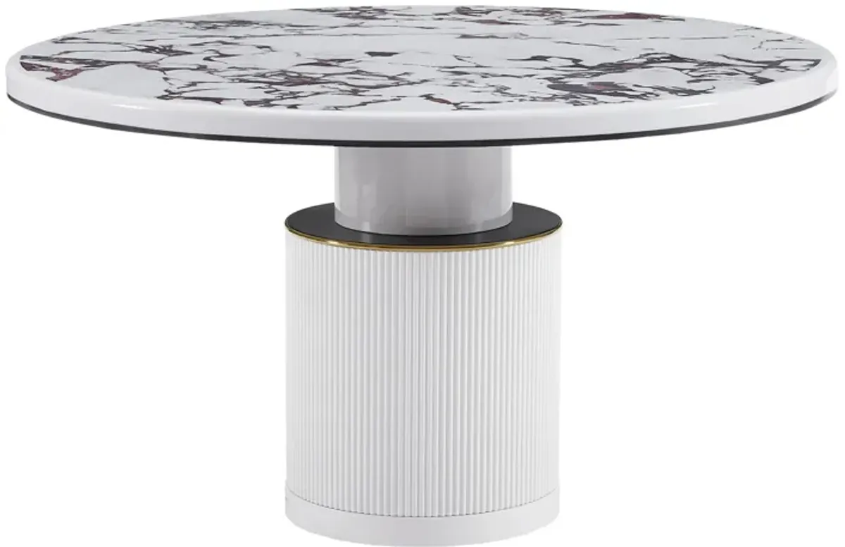 Vanessa White Marble Lacquer 53" Round Dining Table