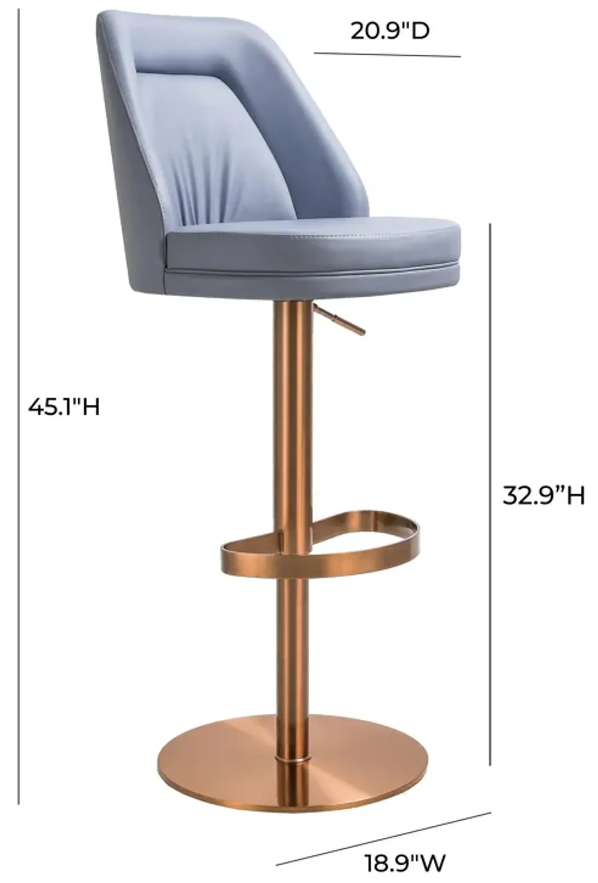 Maven Lavender Mist Performance Vegan Leather and Rose Gold Adjustable Swivel Stool