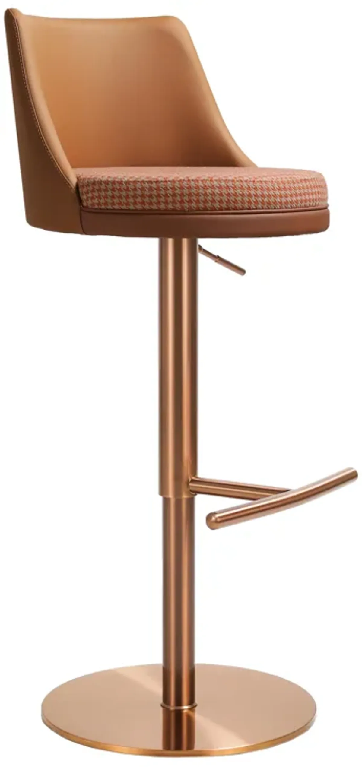 Reagan Cafe Au Lait Performance Vegan Leather and Houndstooth Adjustable Swivel Stool