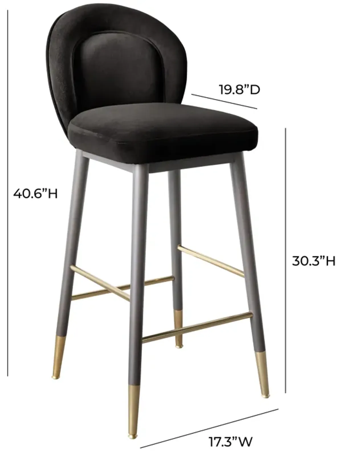 Hailey Charcoal Grey Velvet Barstool