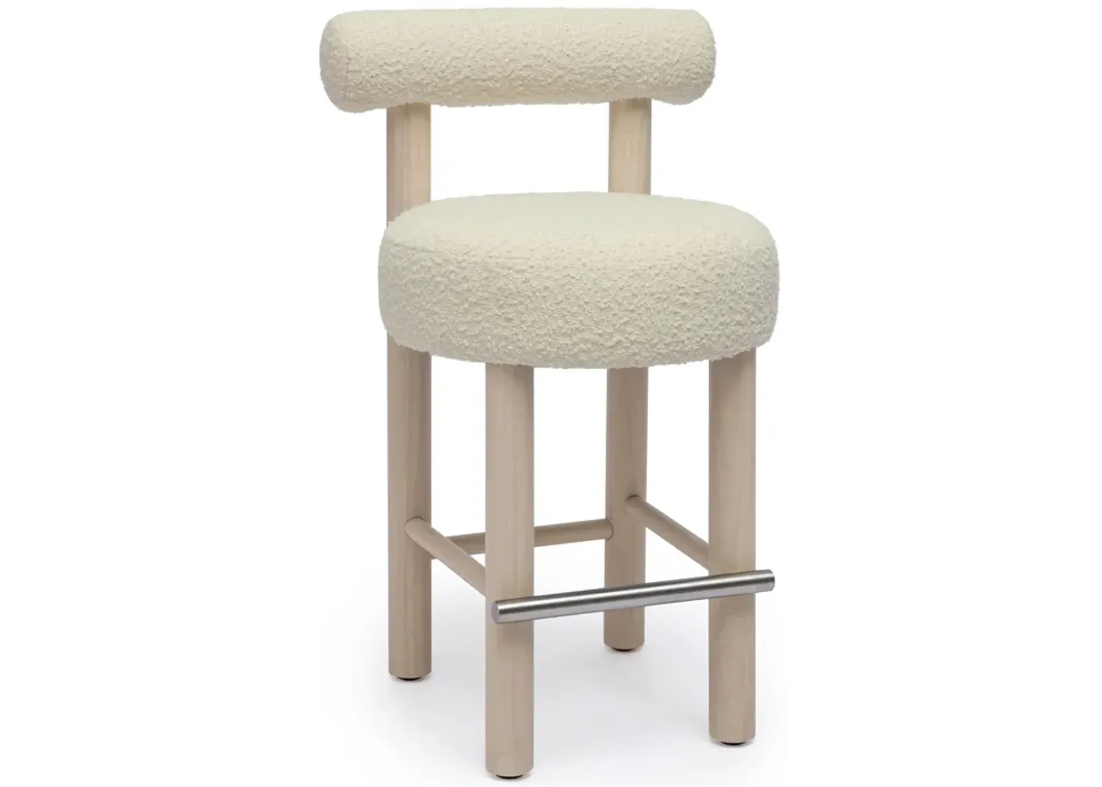 Carmel Cream Boucle and Solid Wood Counter Stool