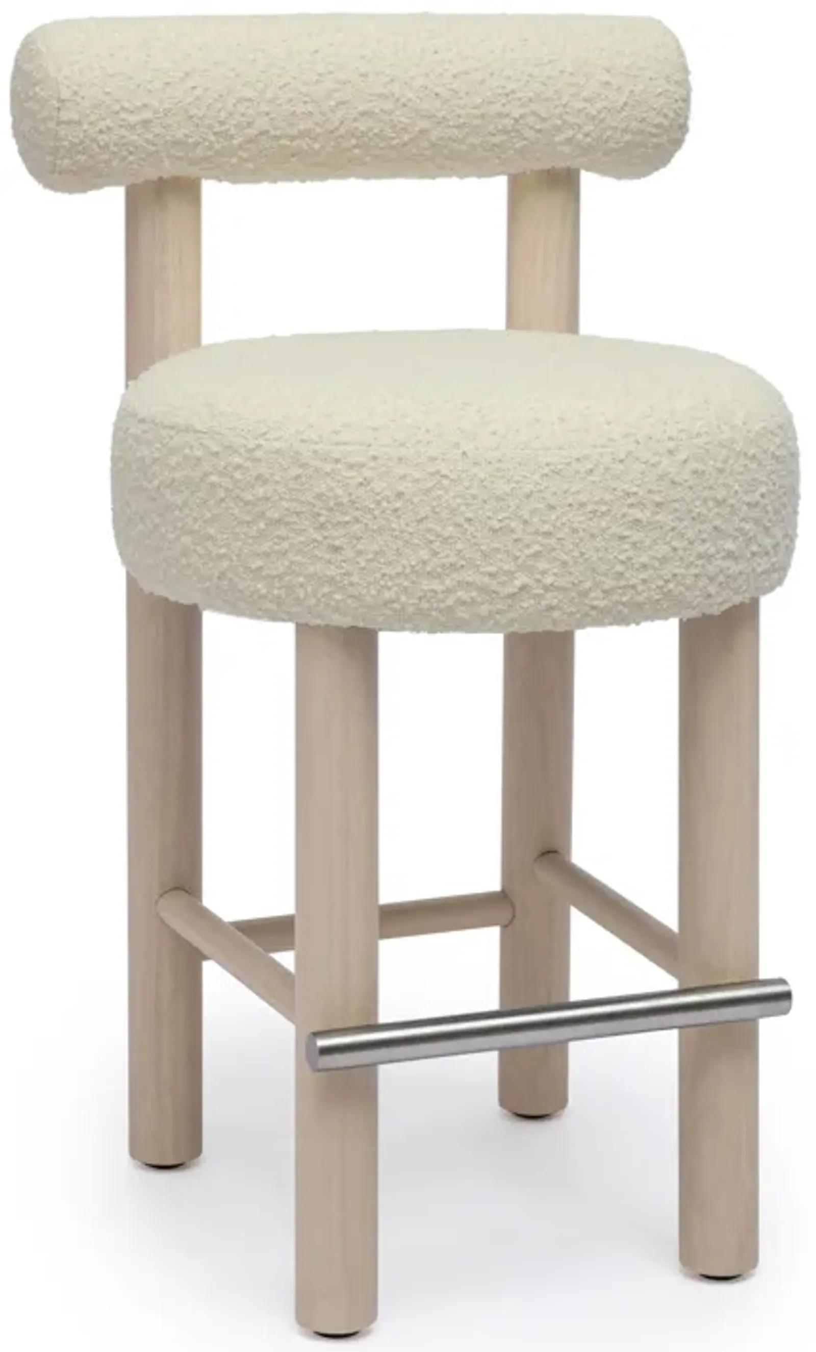 Carmel Cream Boucle and Solid Wood Counter Stool