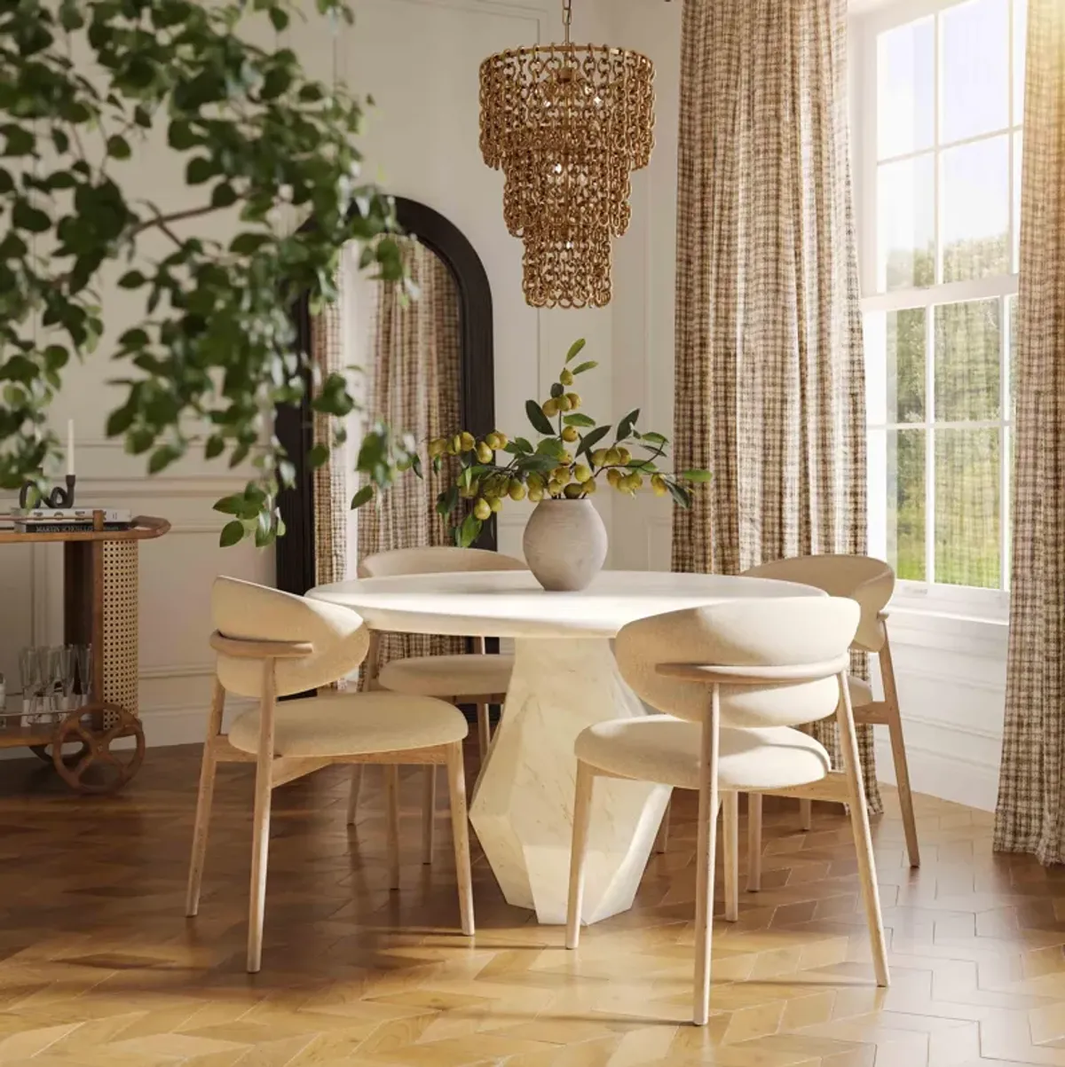 Zinea Cream Performance Textured Velvet Dining Chair