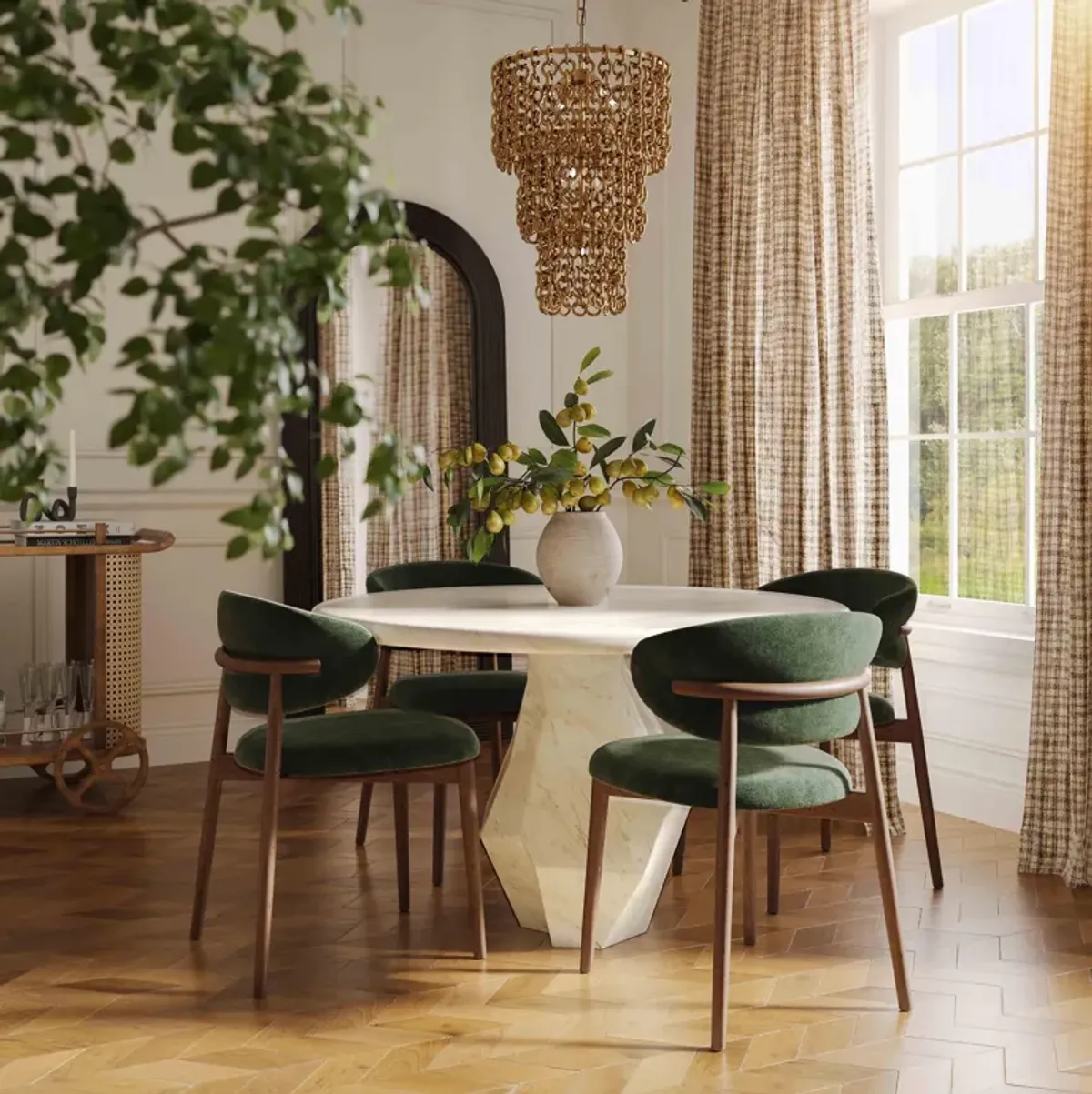 Zinea Forest Green Performance Textured Velvet Dining Chair