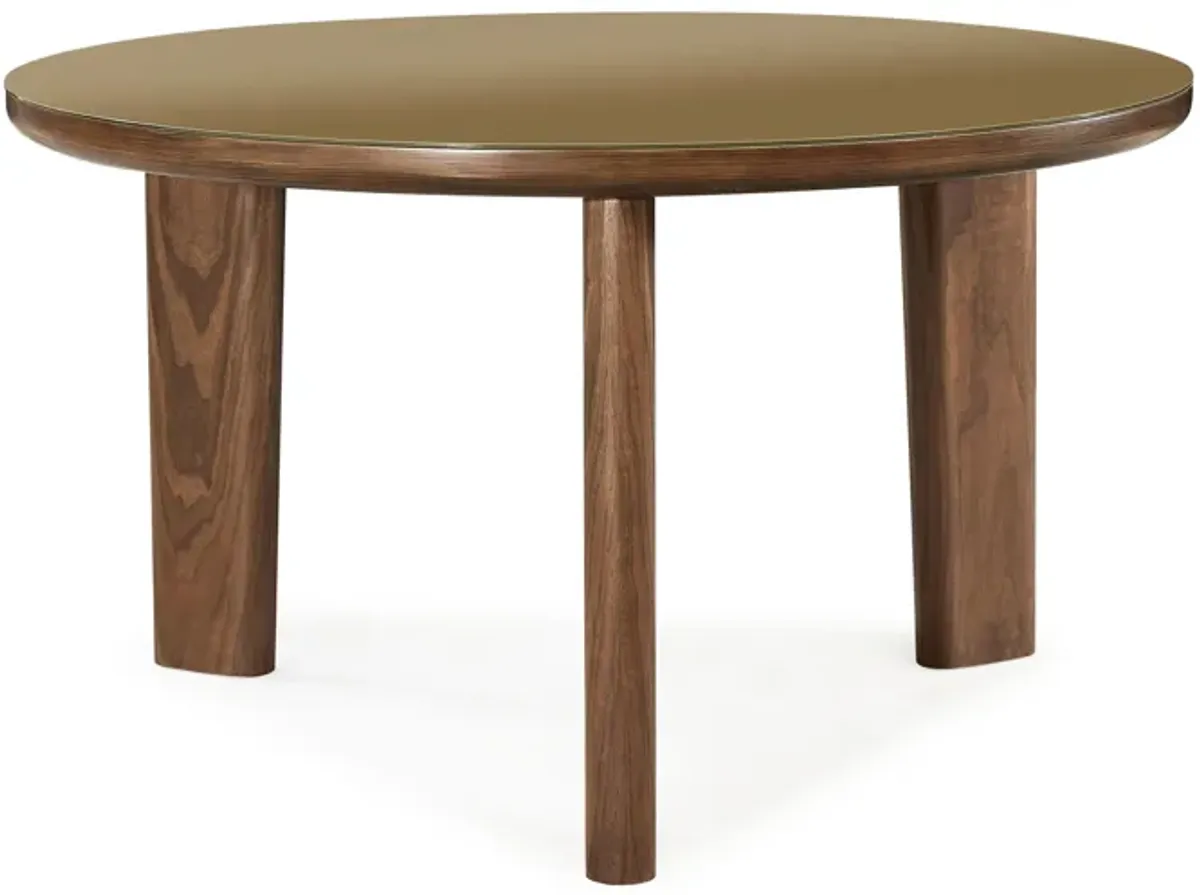 Oani Walnut and Glass Round Dining Table