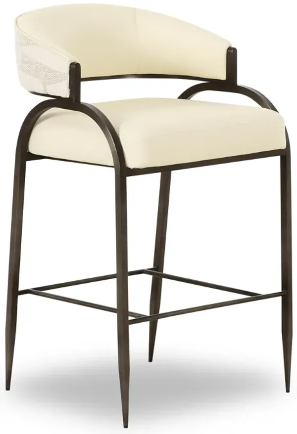 Tatum Cream Vegan Leather and 2-Tone Jacquard Counter Stool