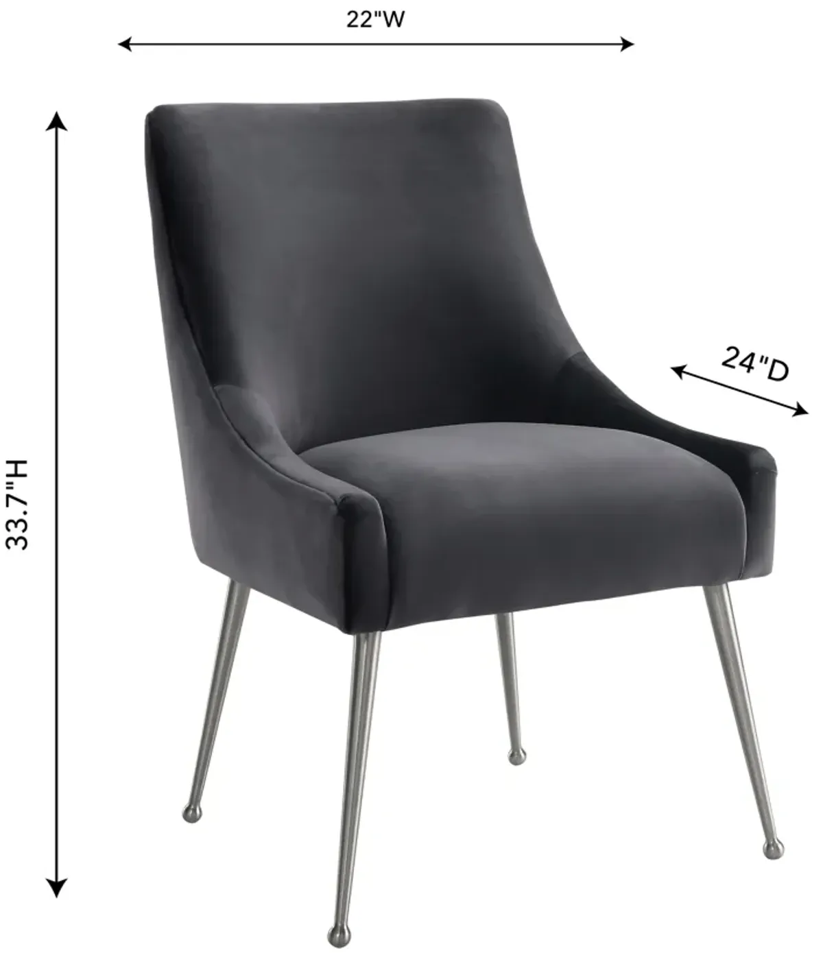 Beatrix Grey Velvet Side Chair with Silver Legs