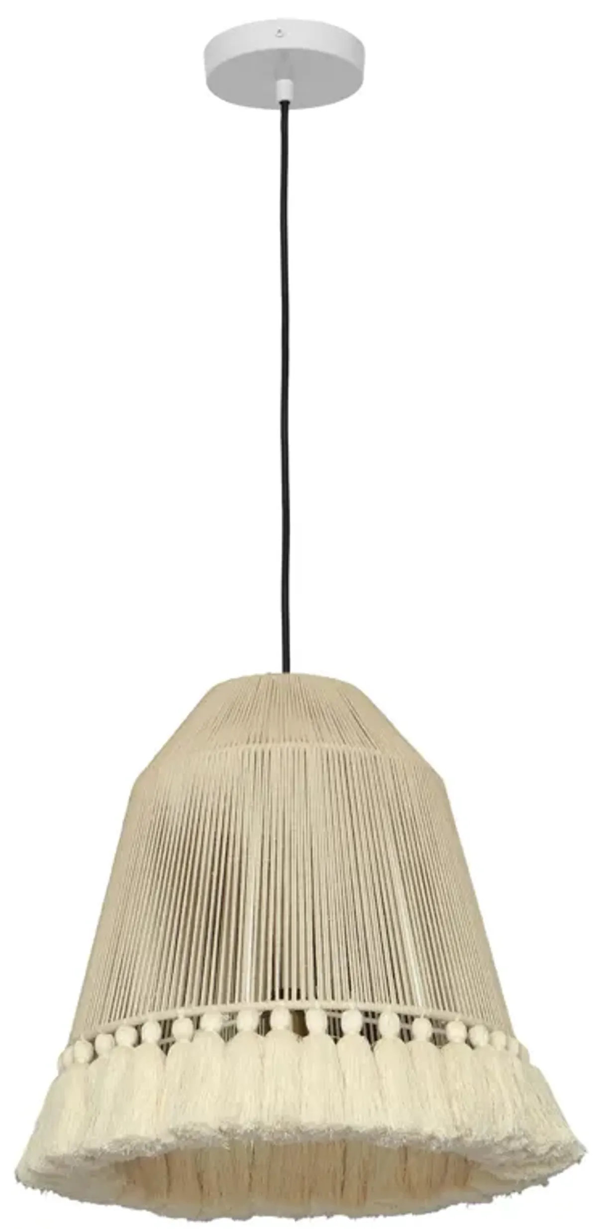 Helen Large White Cotton Tasseled Pendant Lamp