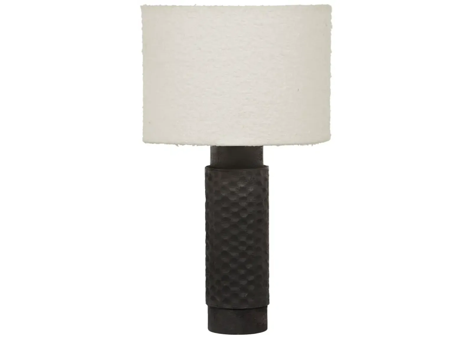 Grava Cream Boucle & Black Hand Carved Wood Table Lamp