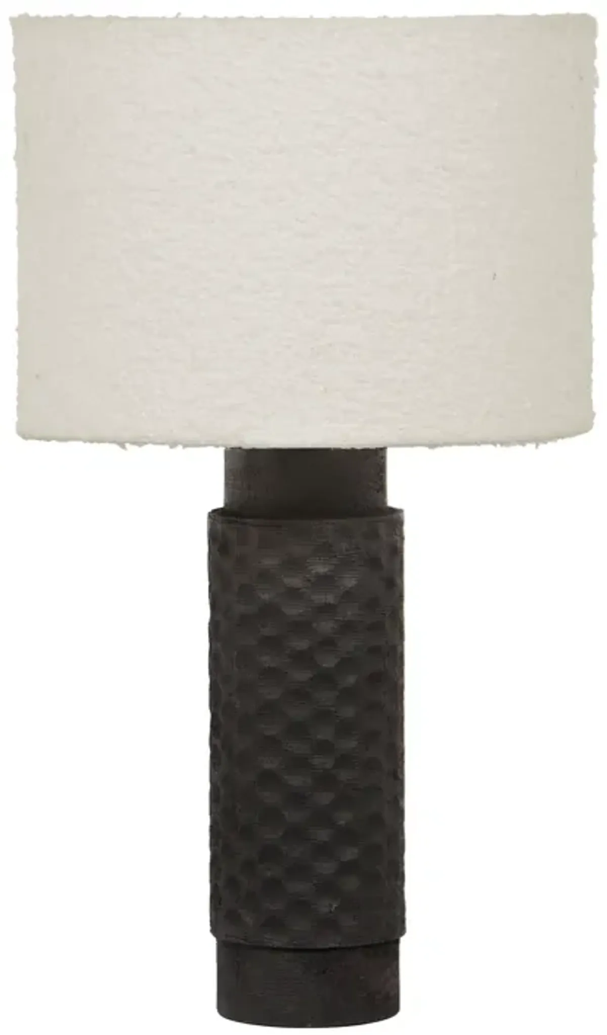 Grava Cream Boucle & Black Hand Carved Wood Table Lamp