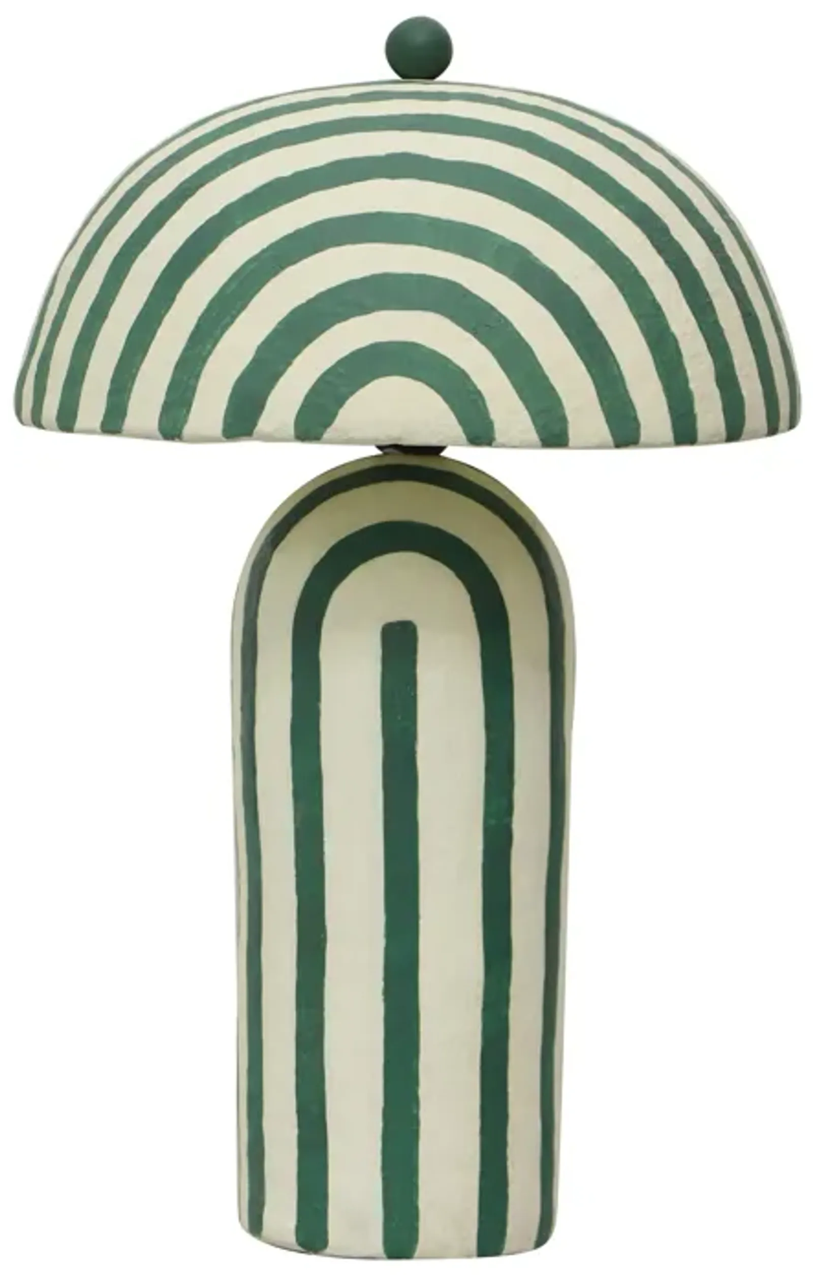 Maiori Dark Green Striped Papier Mache Table Lamp