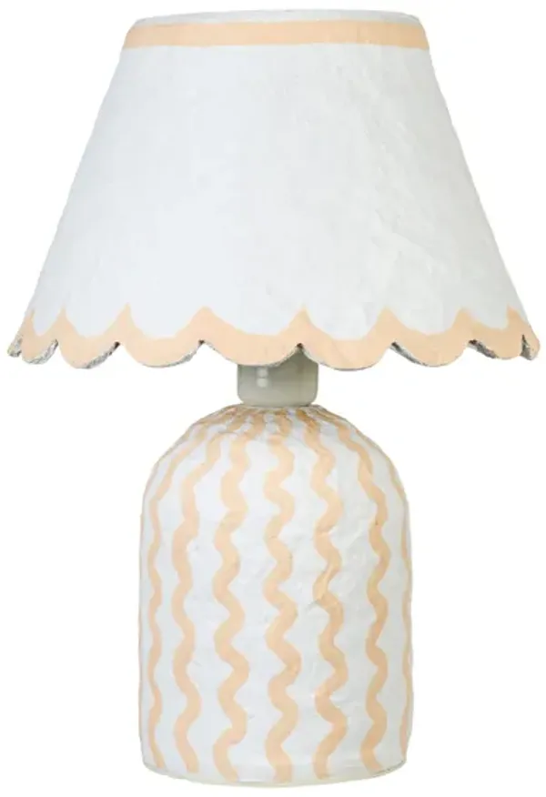 Blum Pink Peach Scalloped Cotton Mache Table Lamp