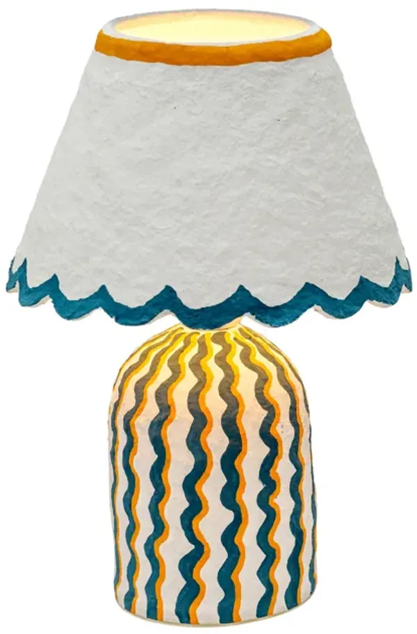 Blum Blue Peach Scalloped Cotton Mache Table Lamp
