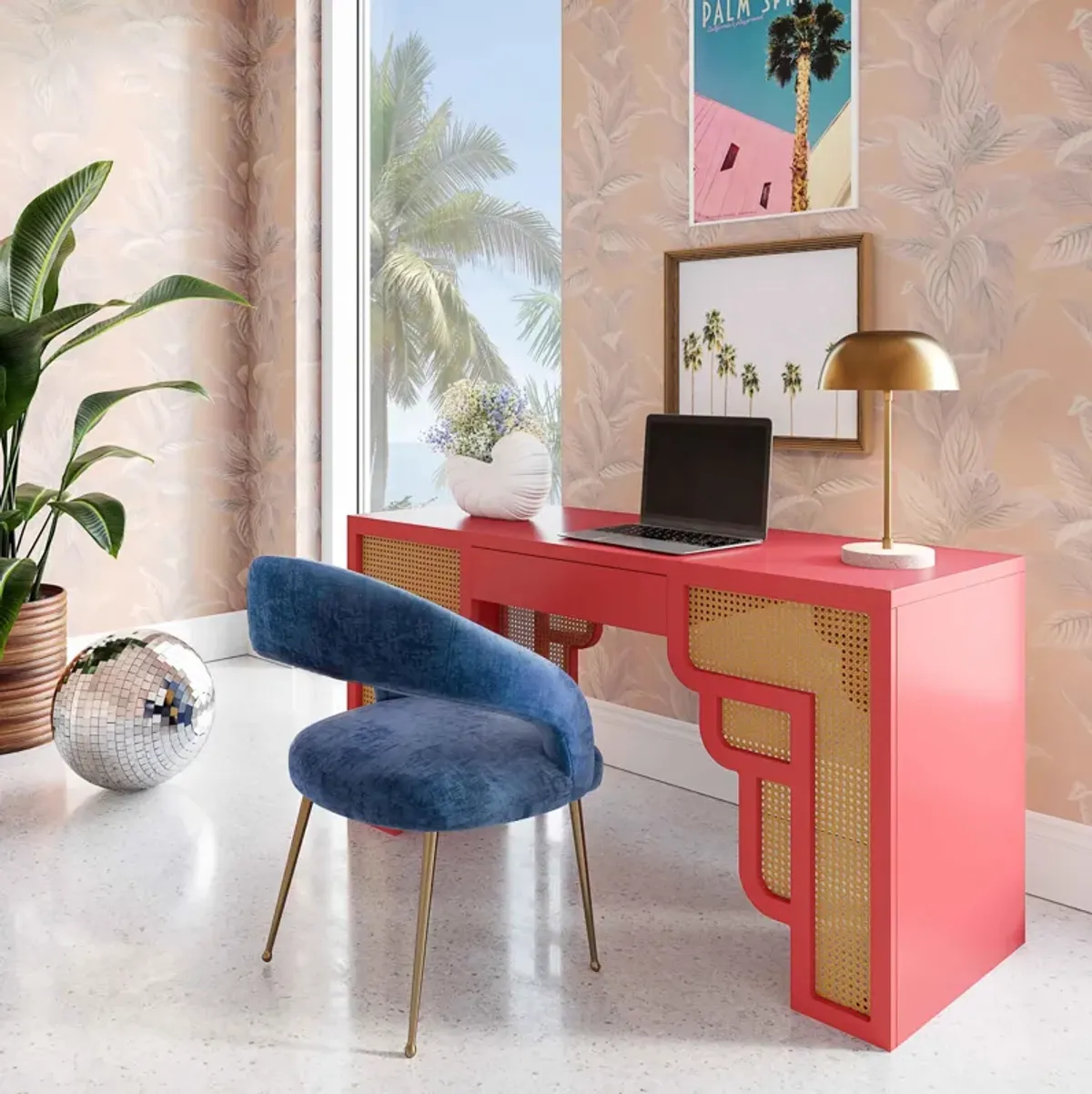 Suzie Coral Pink & Rattan Executive Desk