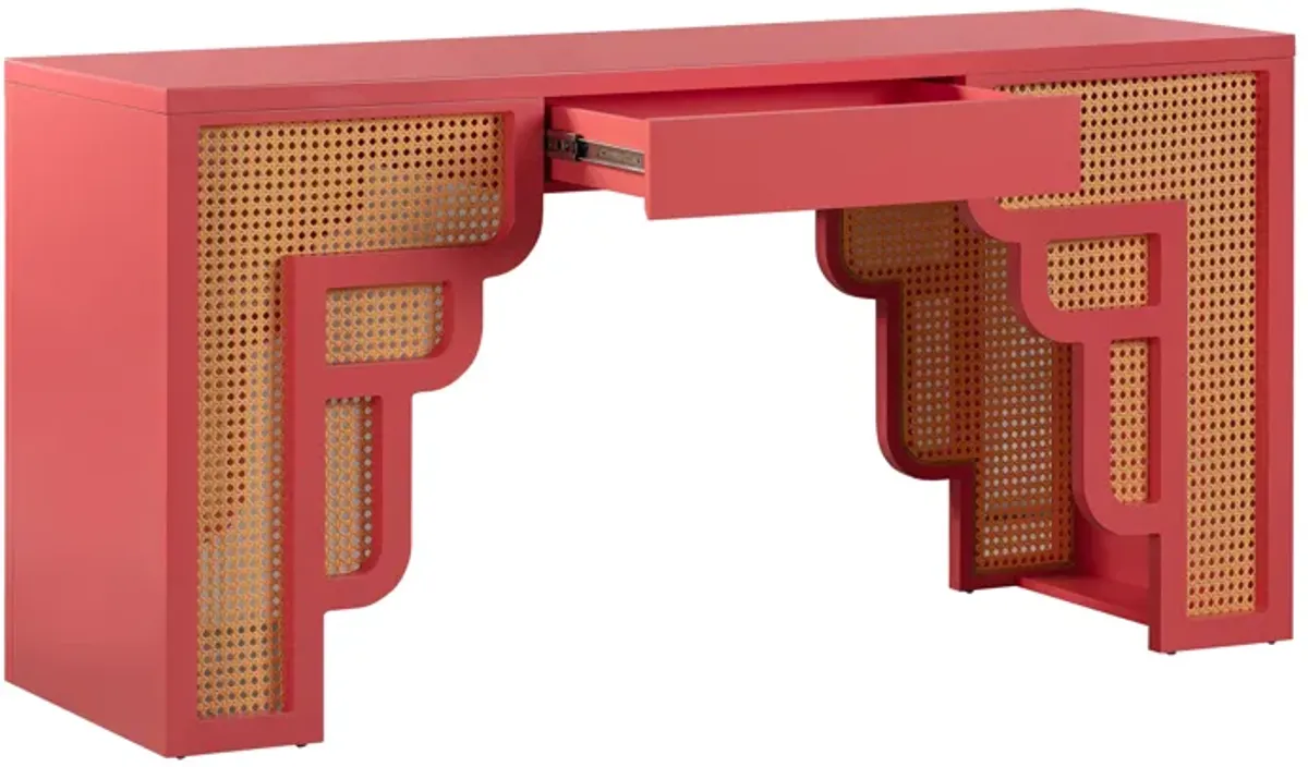 Suzie Coral Pink & Rattan Executive Desk