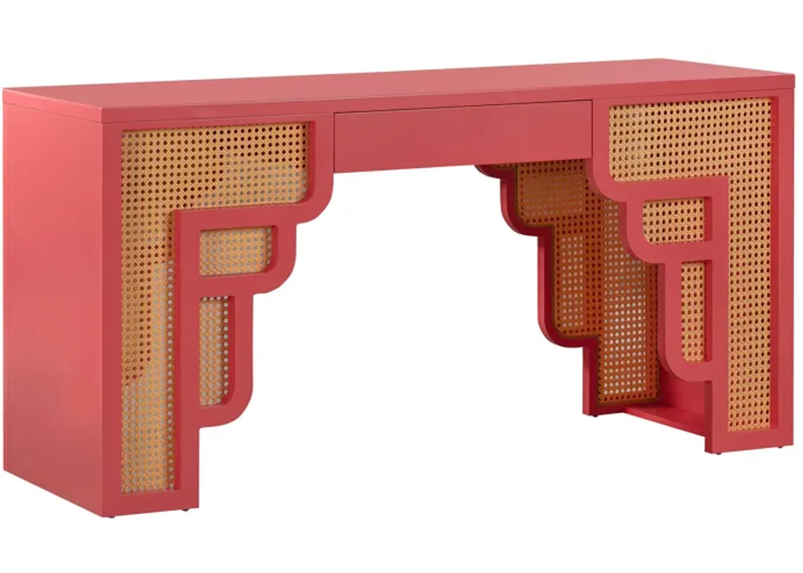 Suzie Coral Pink & Rattan Executive Desk