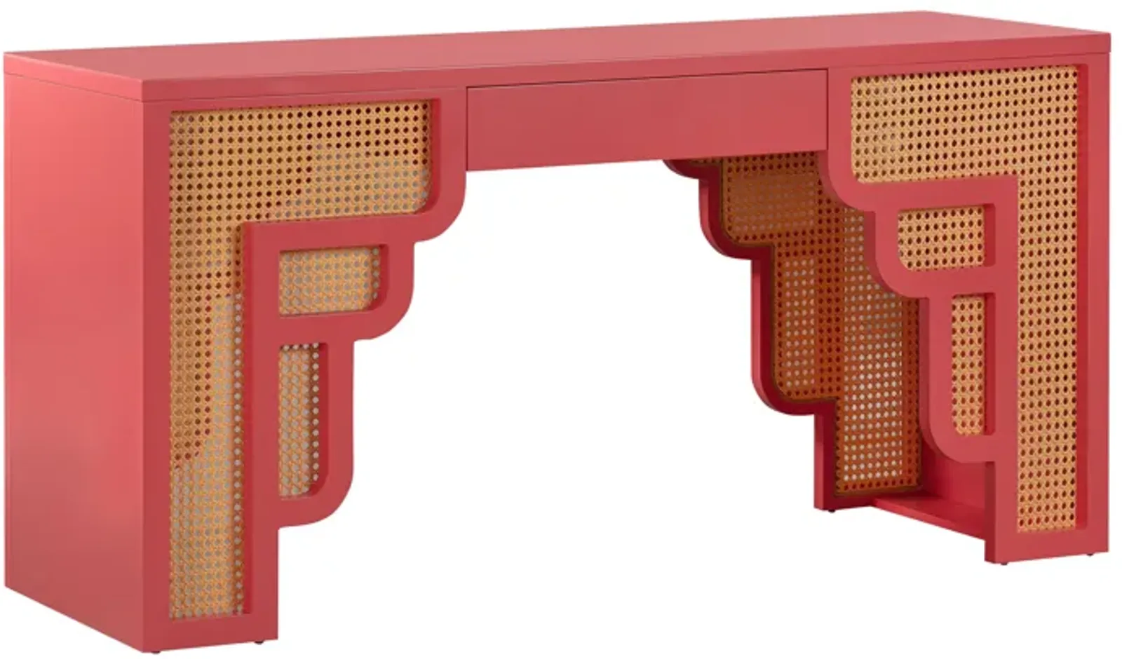 Suzie Coral Pink & Rattan Executive Desk