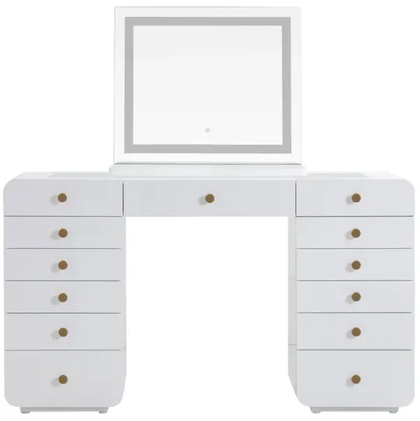 Hollywood White Desk with LED Panel Vanity Mirror