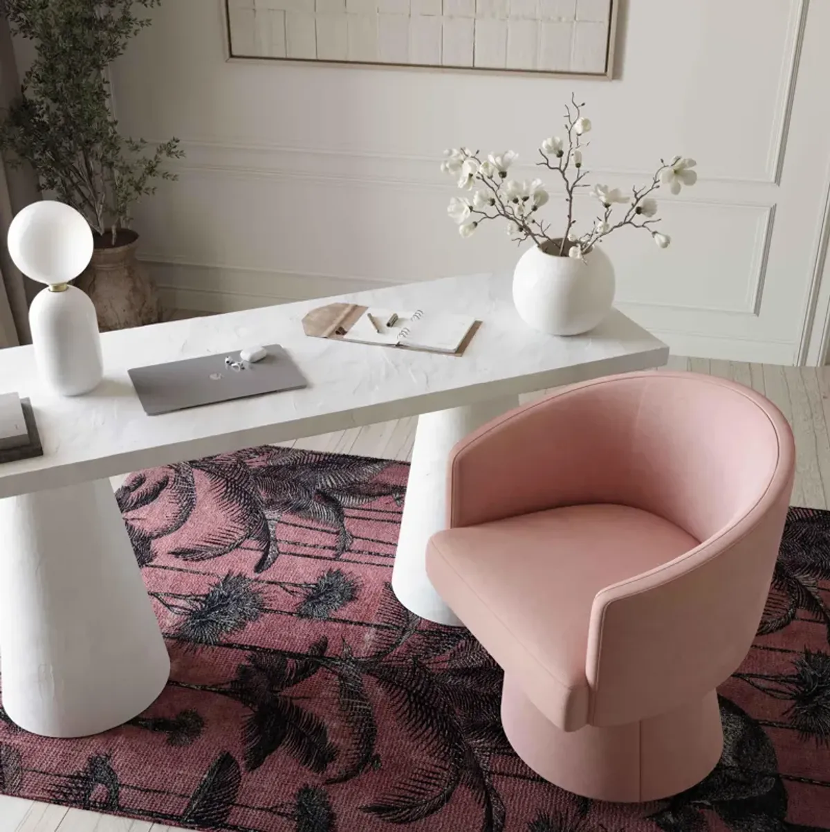 Kristen Pink Upcycled Chenille Rolling Desk Chair