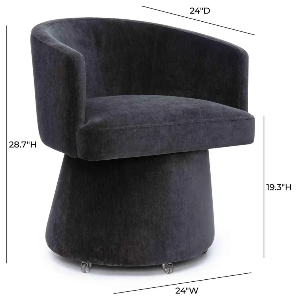 Kristen Black Upcycled Chenille Rolling Desk Chair