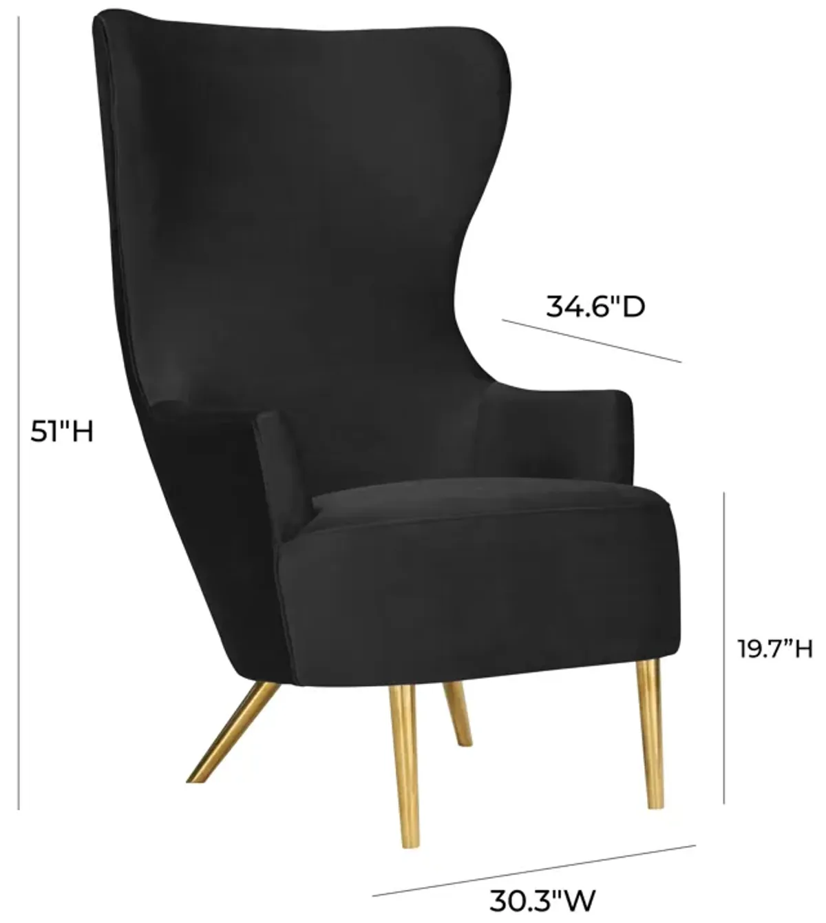 Julia Black Velvet Wingback Chair