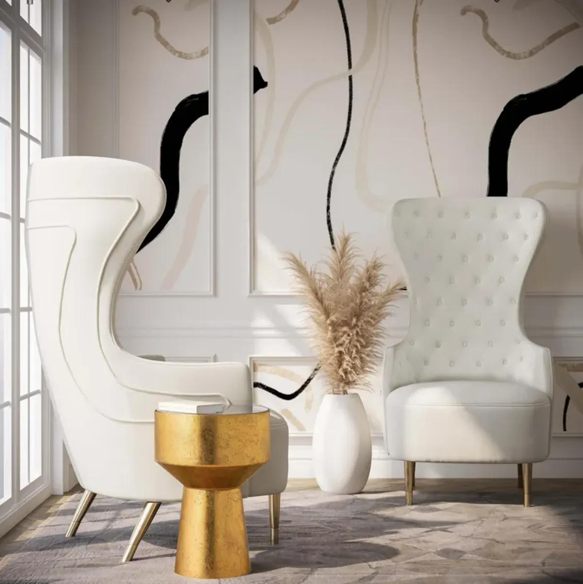 Jezebel Cream Velvet Wingback Chair