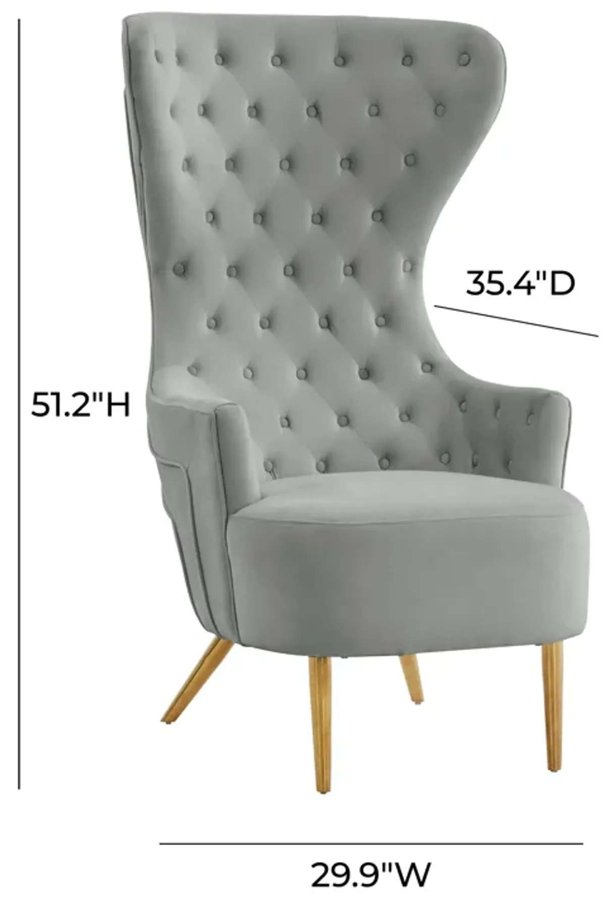 Jezebel Grey Velvet Wingback Chair