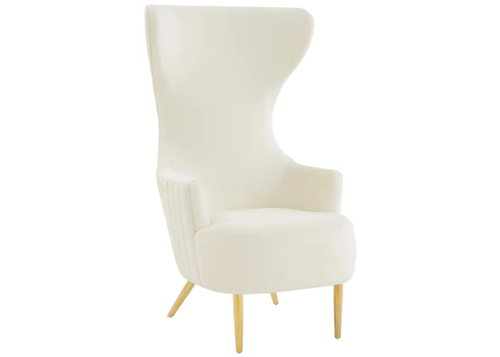 Julia Cream Velvet Channel Tufted Wingback Chair