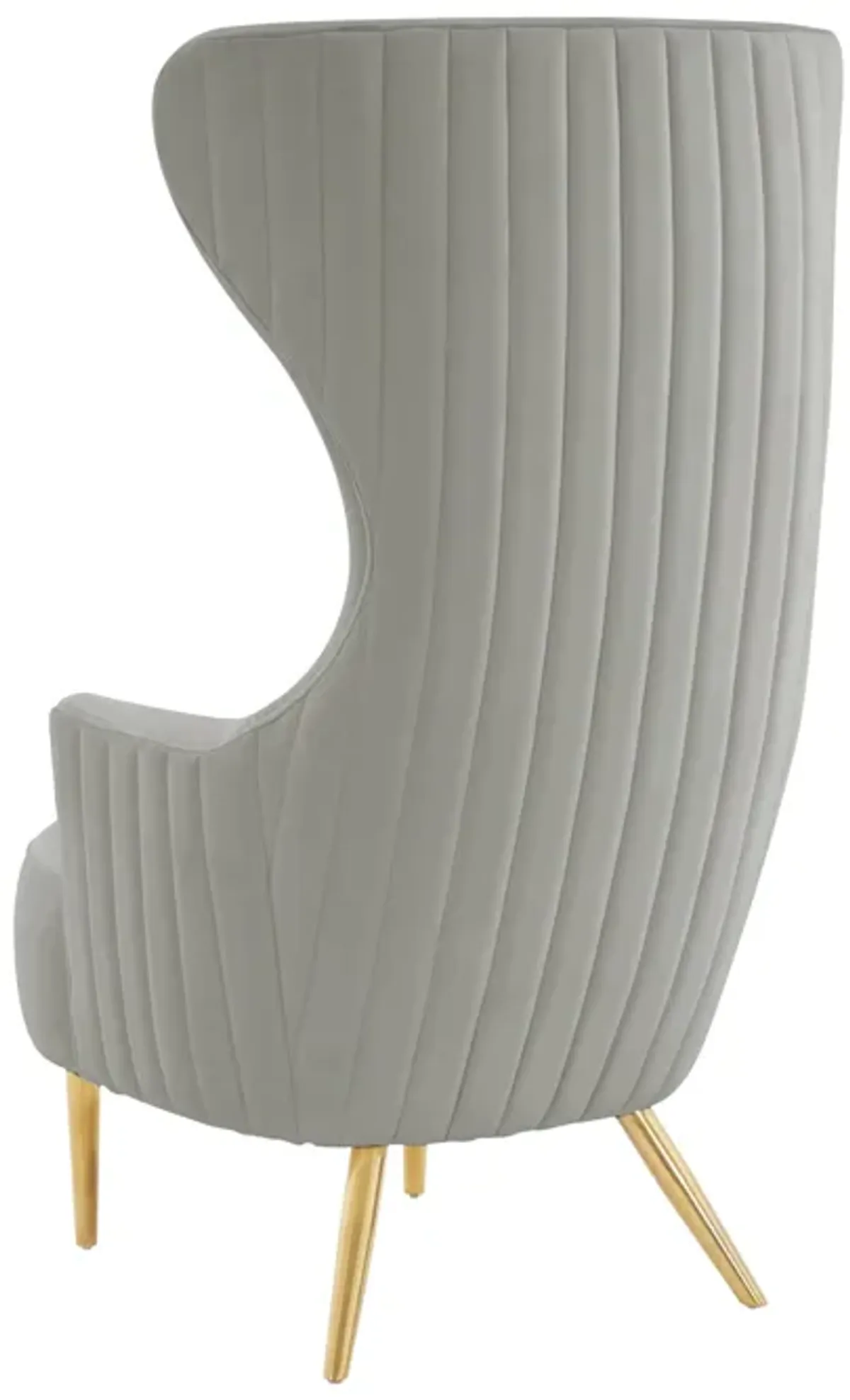 Julia Grey Velvet Channel Tufted Wingback Chair