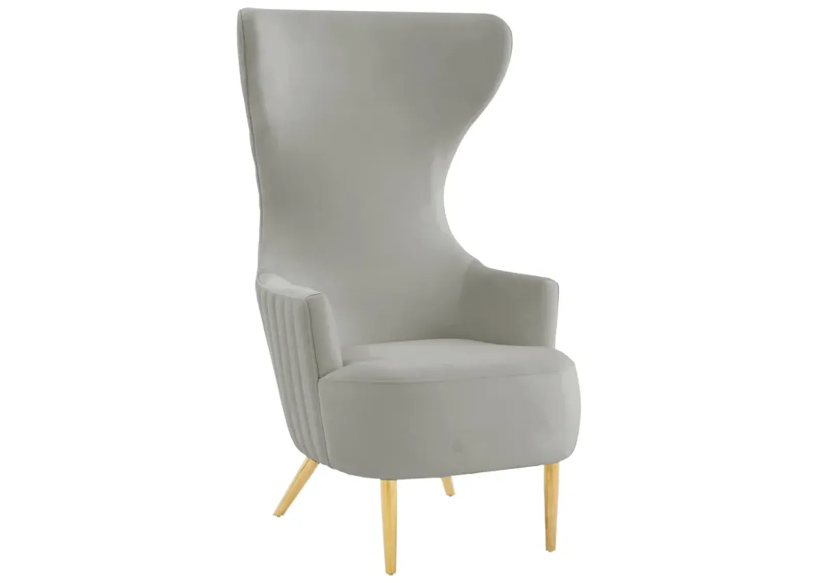 Julia Grey Velvet Channel Tufted Wingback Chair