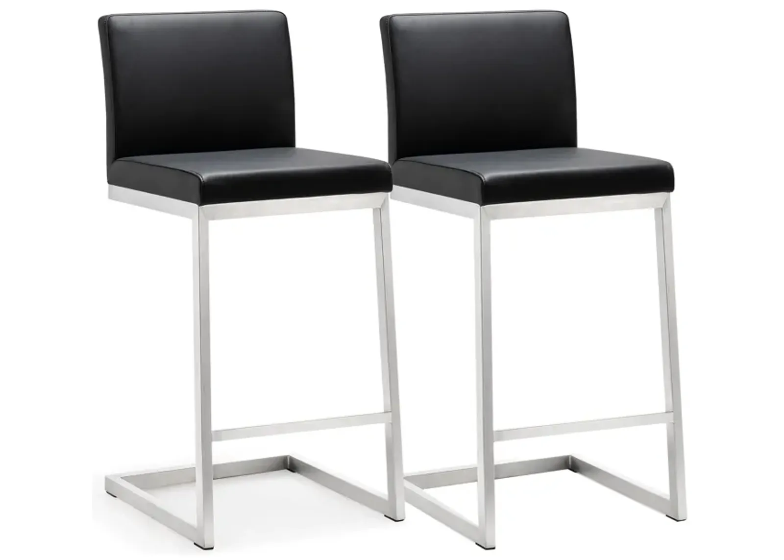 Parma Black Performance Vegan Leather and Stainless Steel Counter Stool - Set of 2