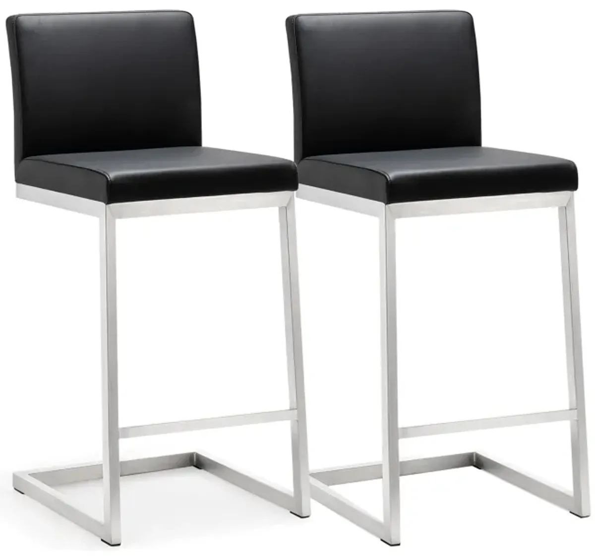 Parma Black Performance Vegan Leather and Stainless Steel Counter Stool - Set of 2