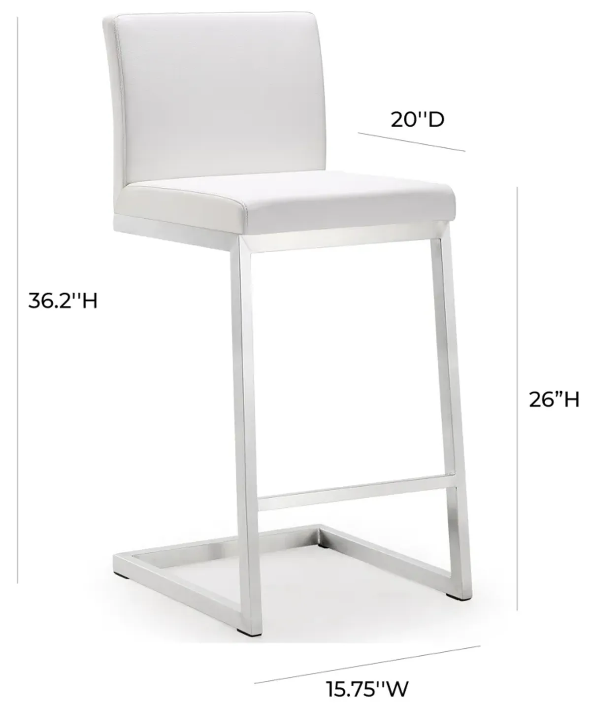 Parma White Performance Vegan Leather and Stainless Steel Counter Stool - Set of 2