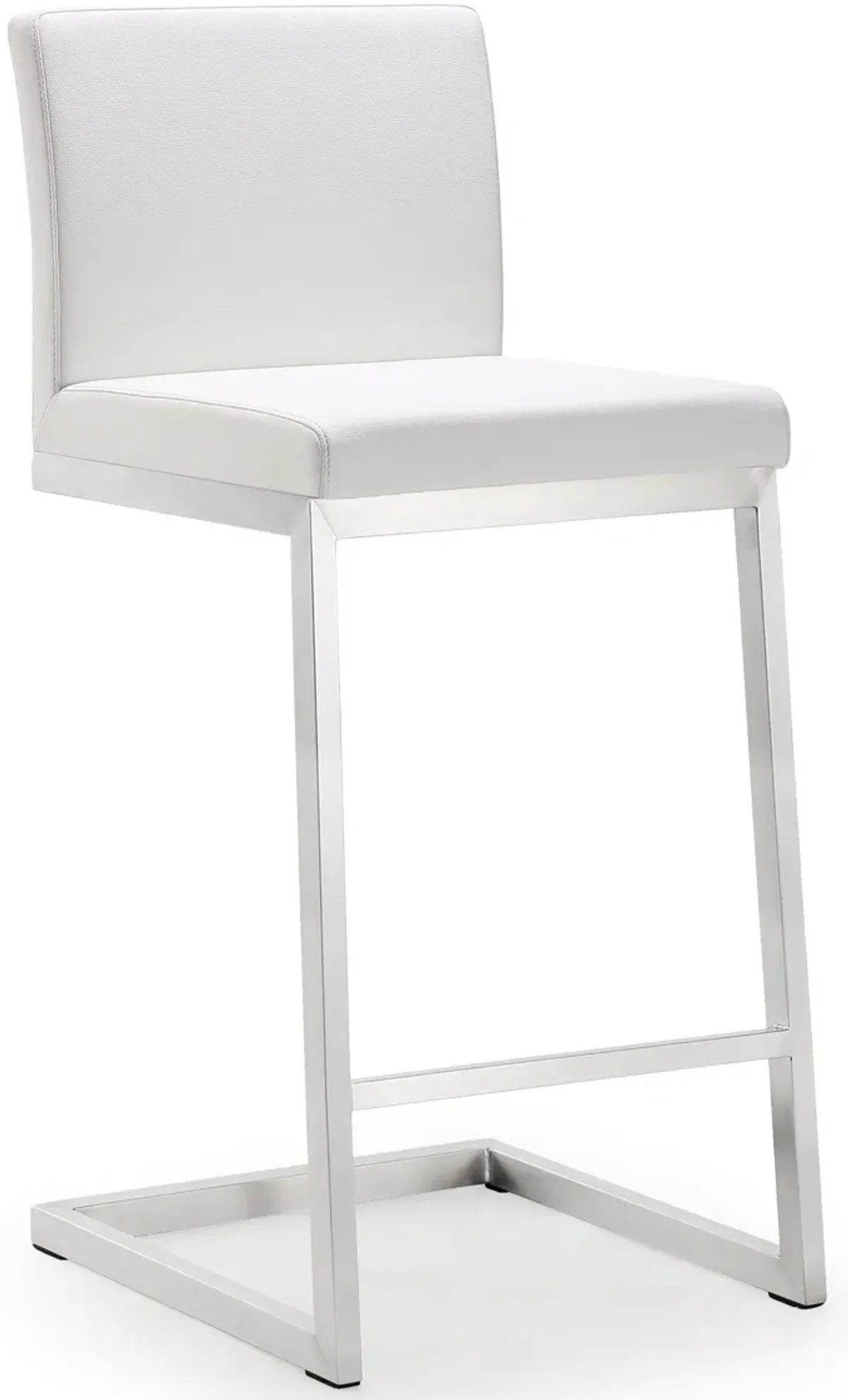 Parma White Performance Vegan Leather and Stainless Steel Counter Stool - Set of 2