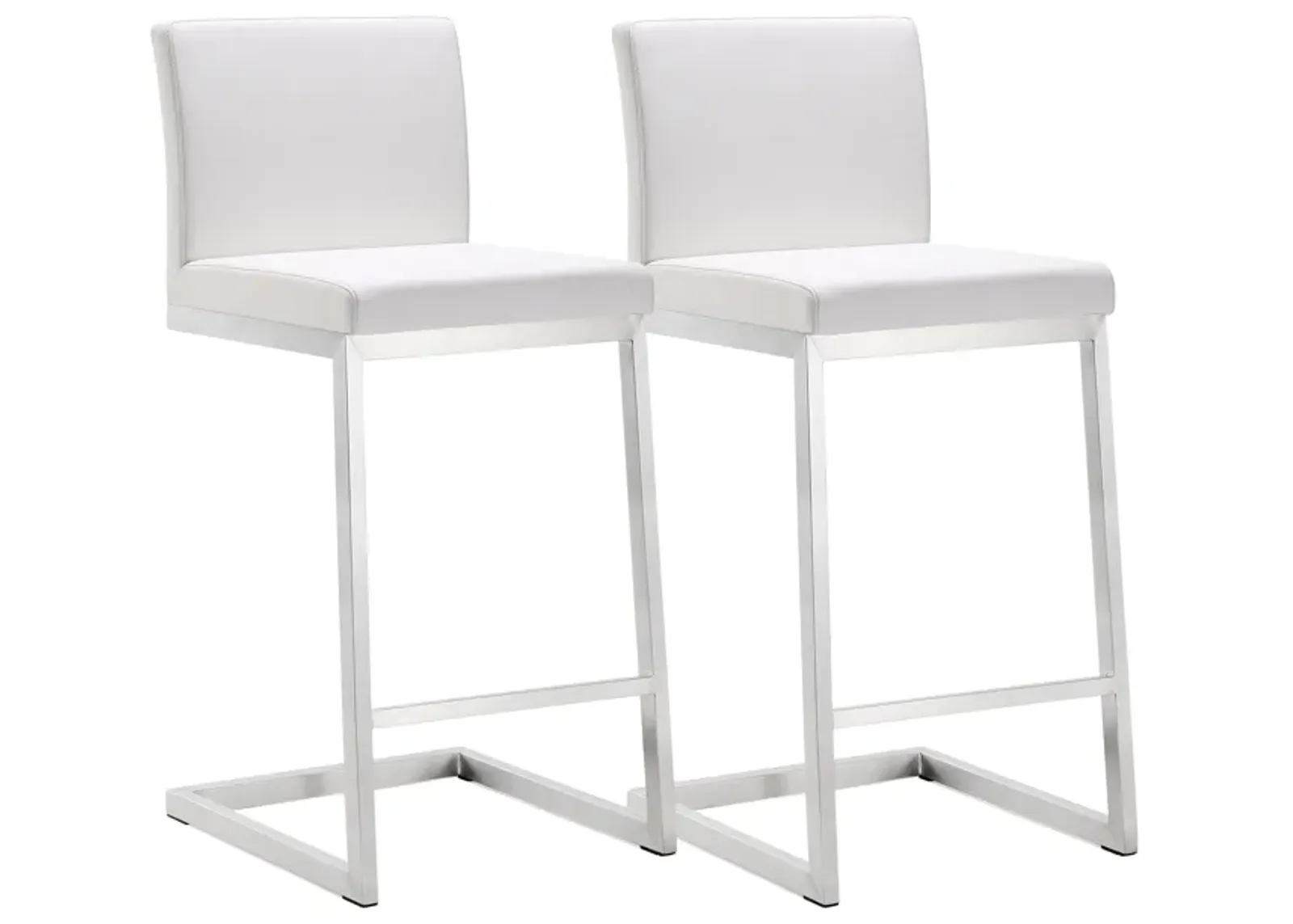 Parma White Performance Vegan Leather and Stainless Steel Counter Stool - Set of 2