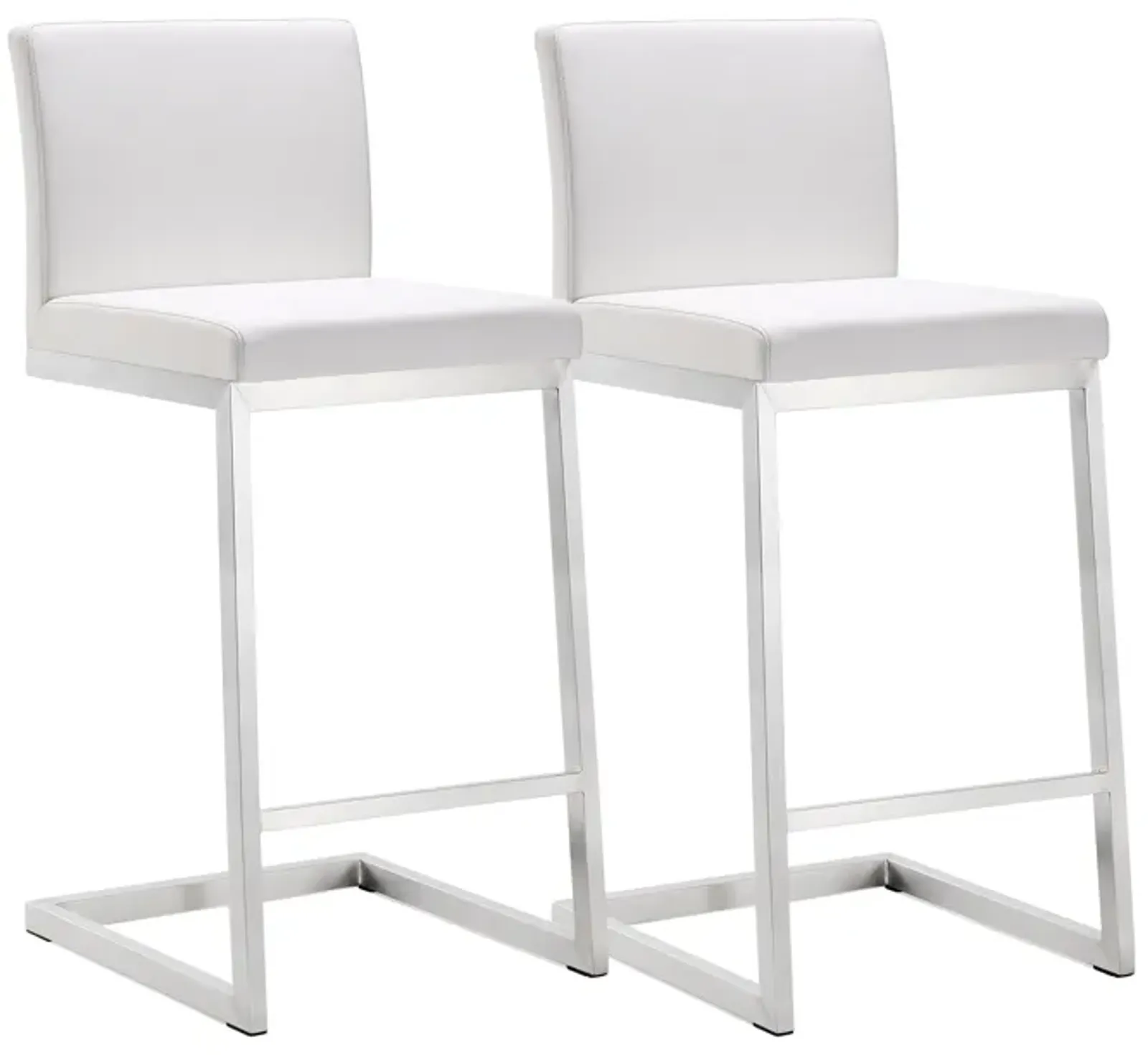 Parma White Performance Vegan Leather and Stainless Steel Counter Stool - Set of 2