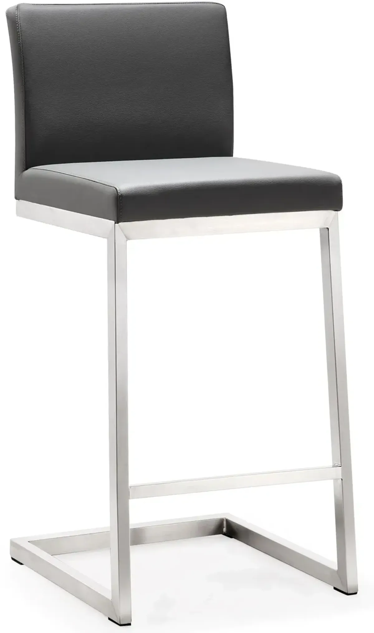 Parma Grey Performance Vegan Leather and Stainless Steel Counter Stool - Set of 2