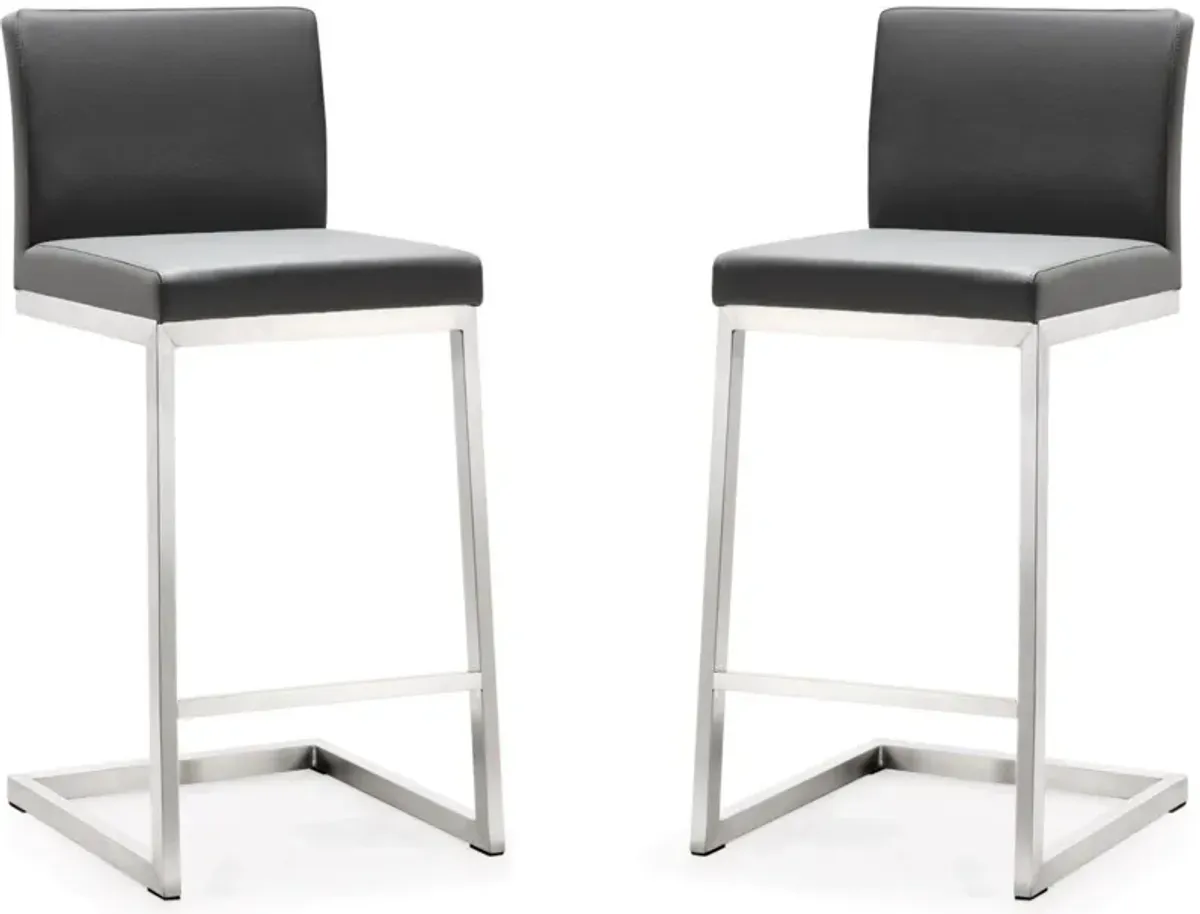 Parma Grey Performance Vegan Leather and Stainless Steel Counter Stool - Set of 2