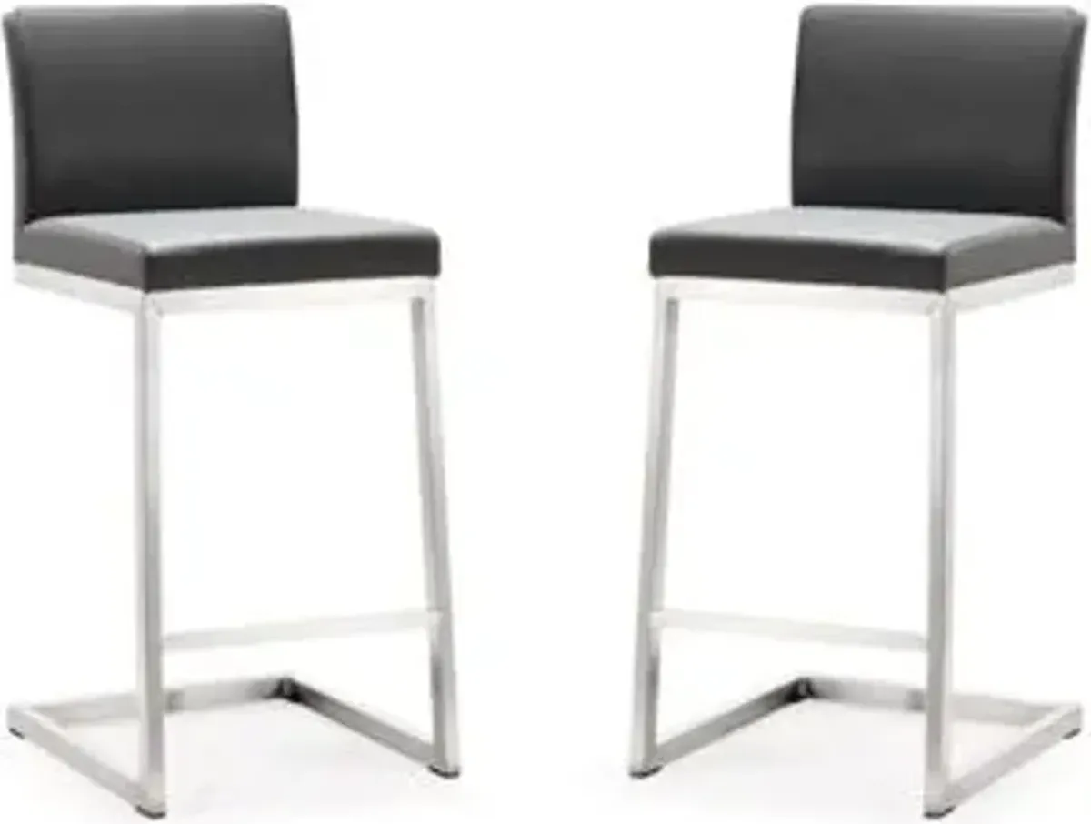 Parma Grey Performance Vegan Leather and Stainless Steel Counter Stool - Set of 2