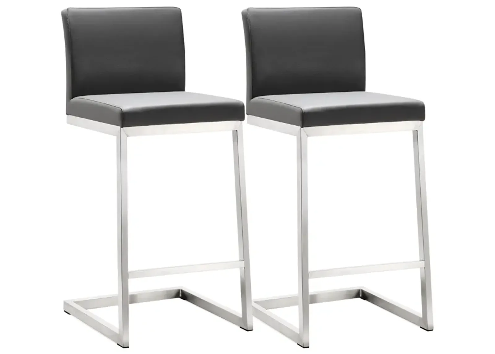 Parma Grey Performance Vegan Leather and Stainless Steel Counter Stool - Set of 2